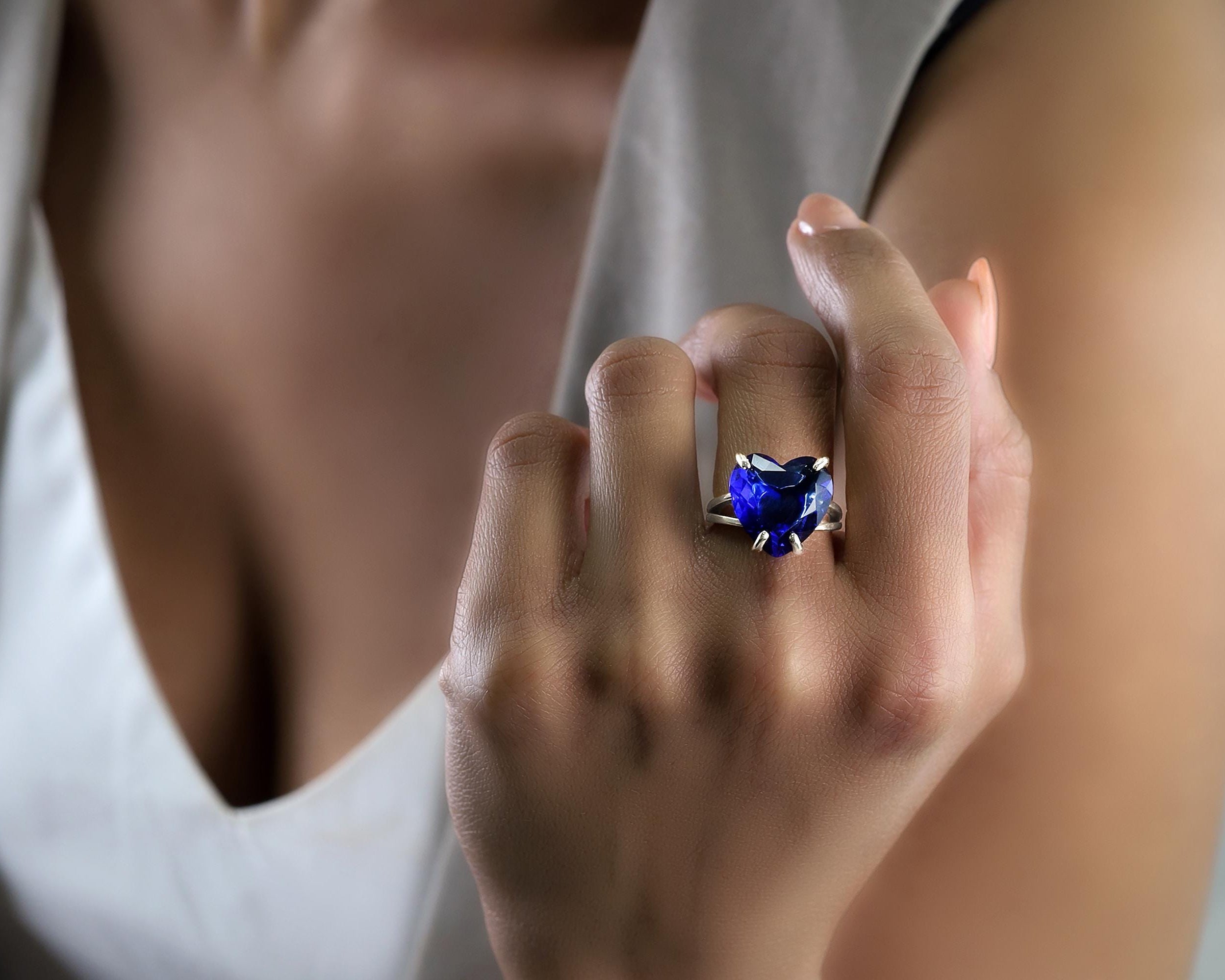 Heart Shape Sapphire Gold Ring Anemone Jewelry