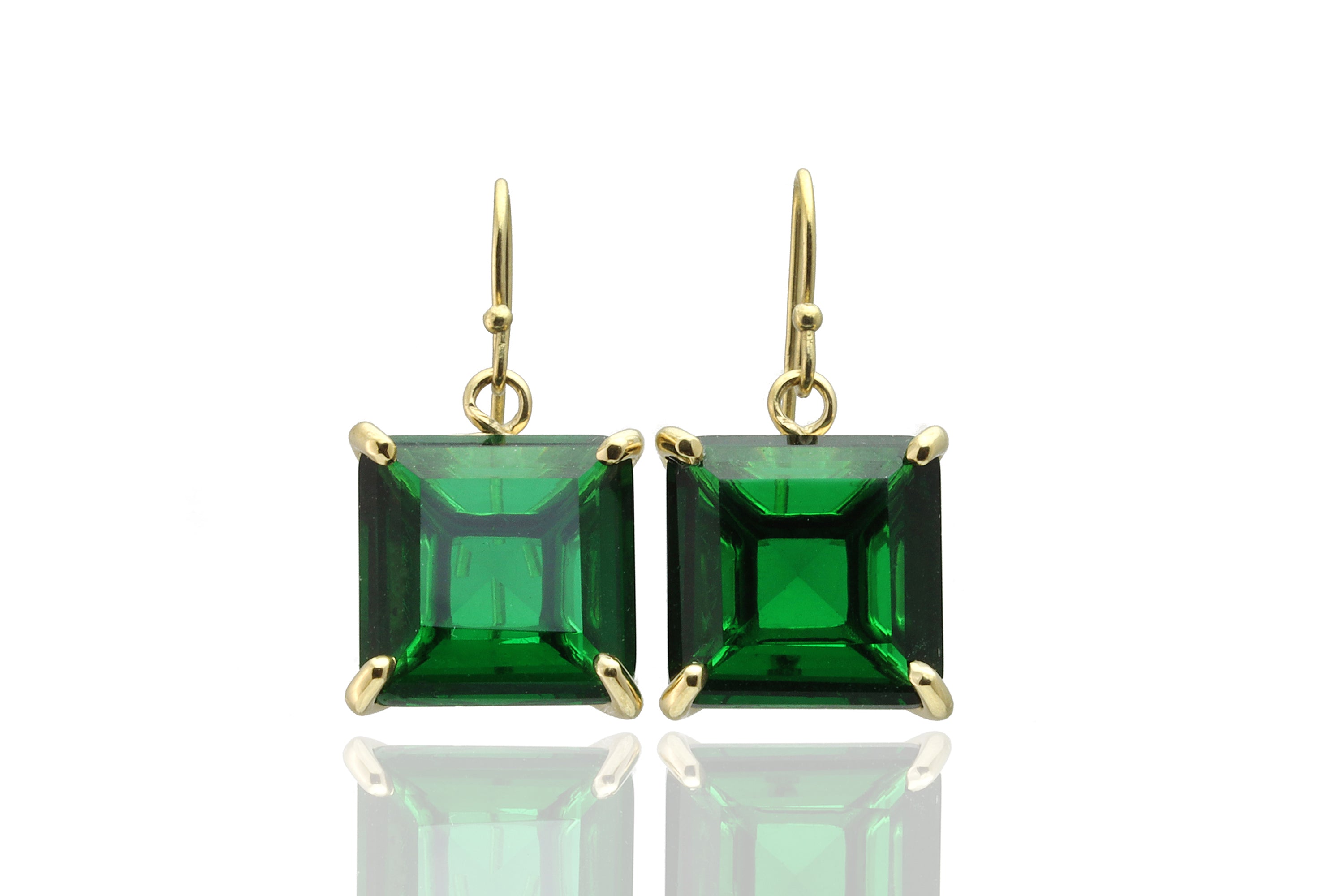 14k Gold Filled Dangle Emerald Square Earrings Earrings Anemone Jewelry