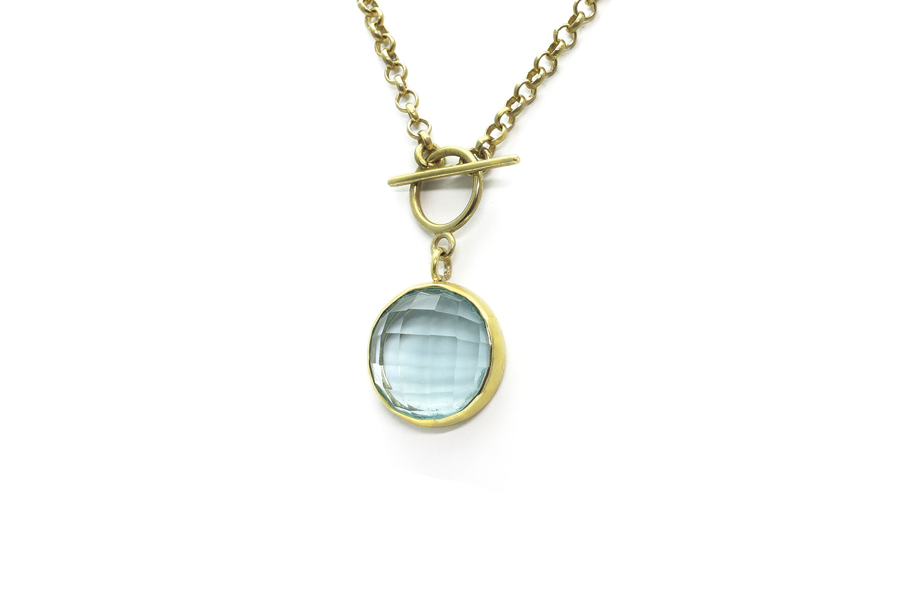 Blue Topaz Bezel Set Gold Toggle Pendant Necklace necklaces Anemone Limited