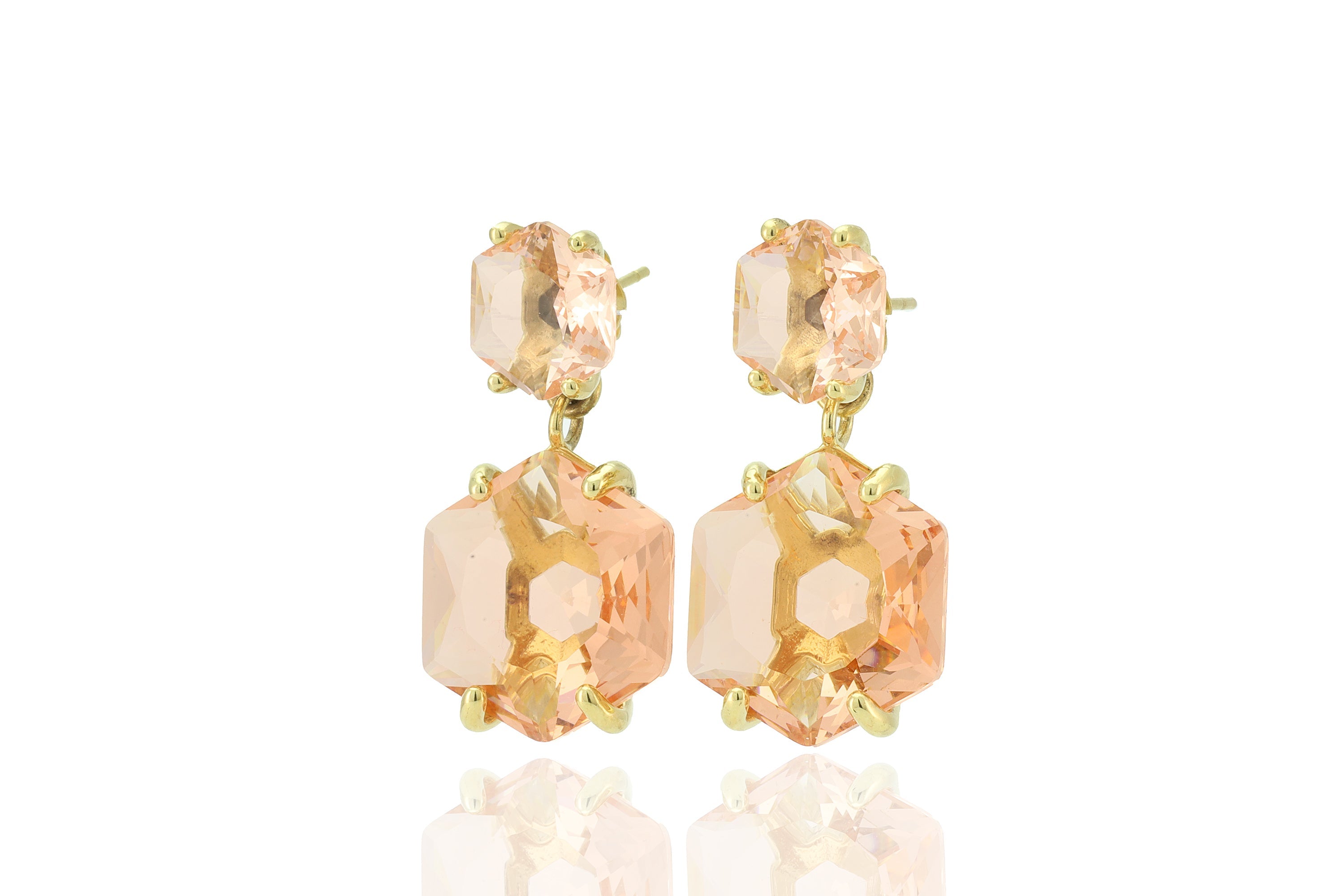 Long Multi-Stone Hexagonal Morganite Gold Earrings Earrings Anemone Jewelry