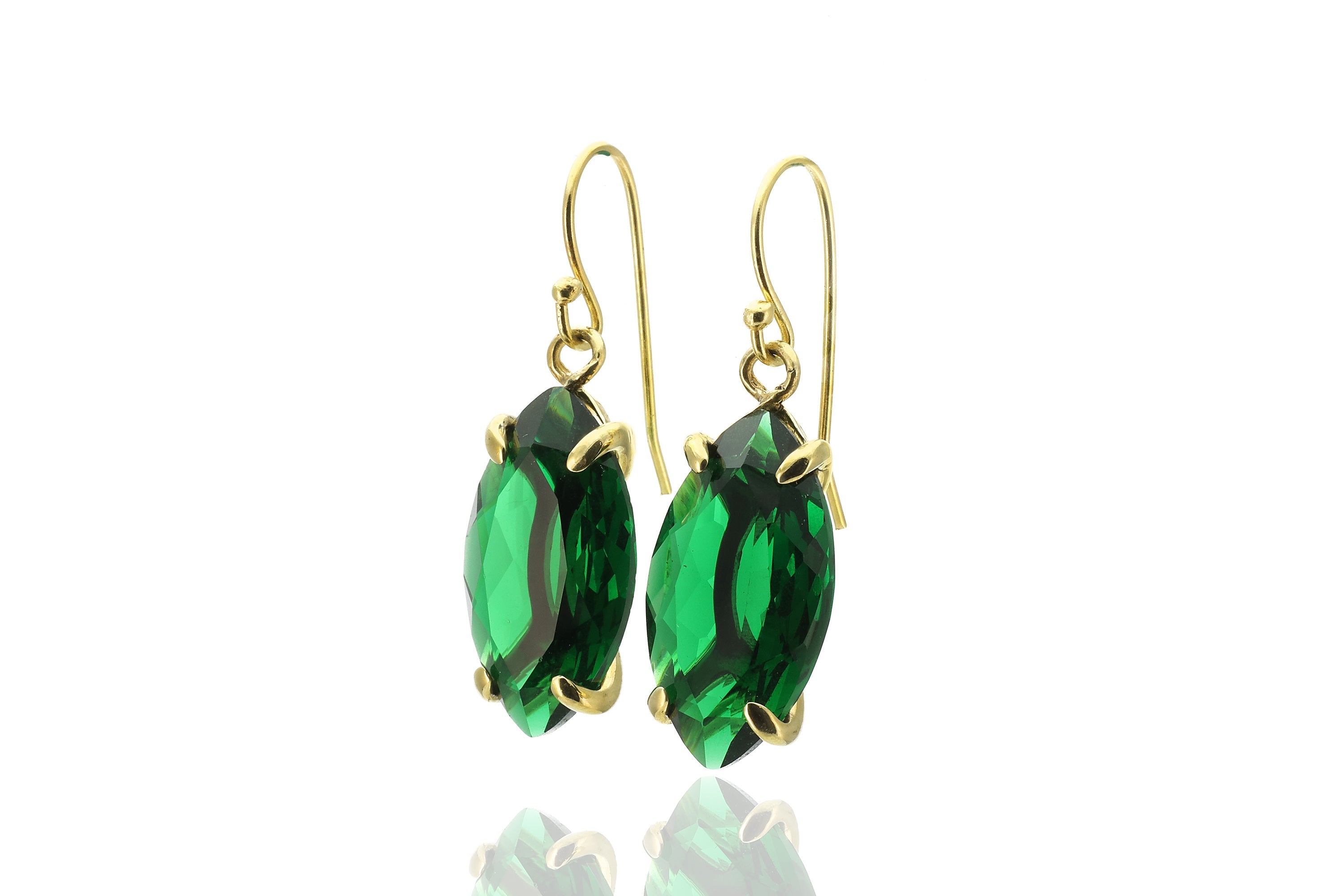 Green Emerald Marquise Cut Gold Dangle Earrings Earrings Anemone Jewelry