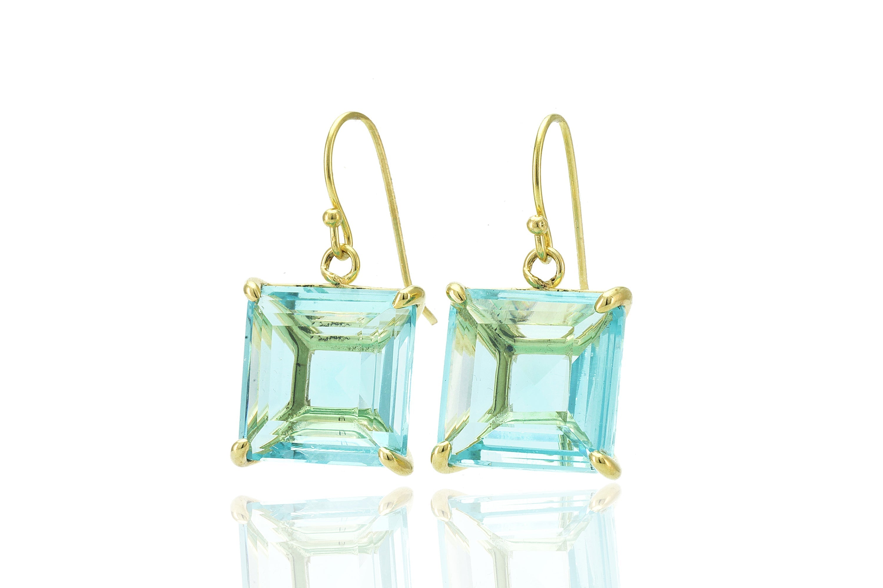 Blue Topaz Square Princess Cut Gold Dangle Earrings Earrings Anemone Jewelry