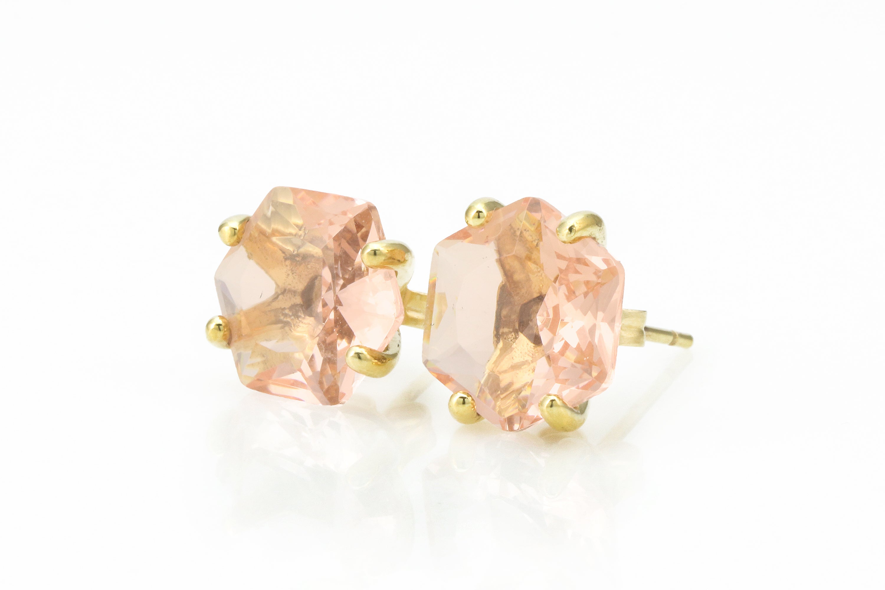14k Gold Morganite Hexagon Cut Stud Earrings Earrings Anemone Unique
