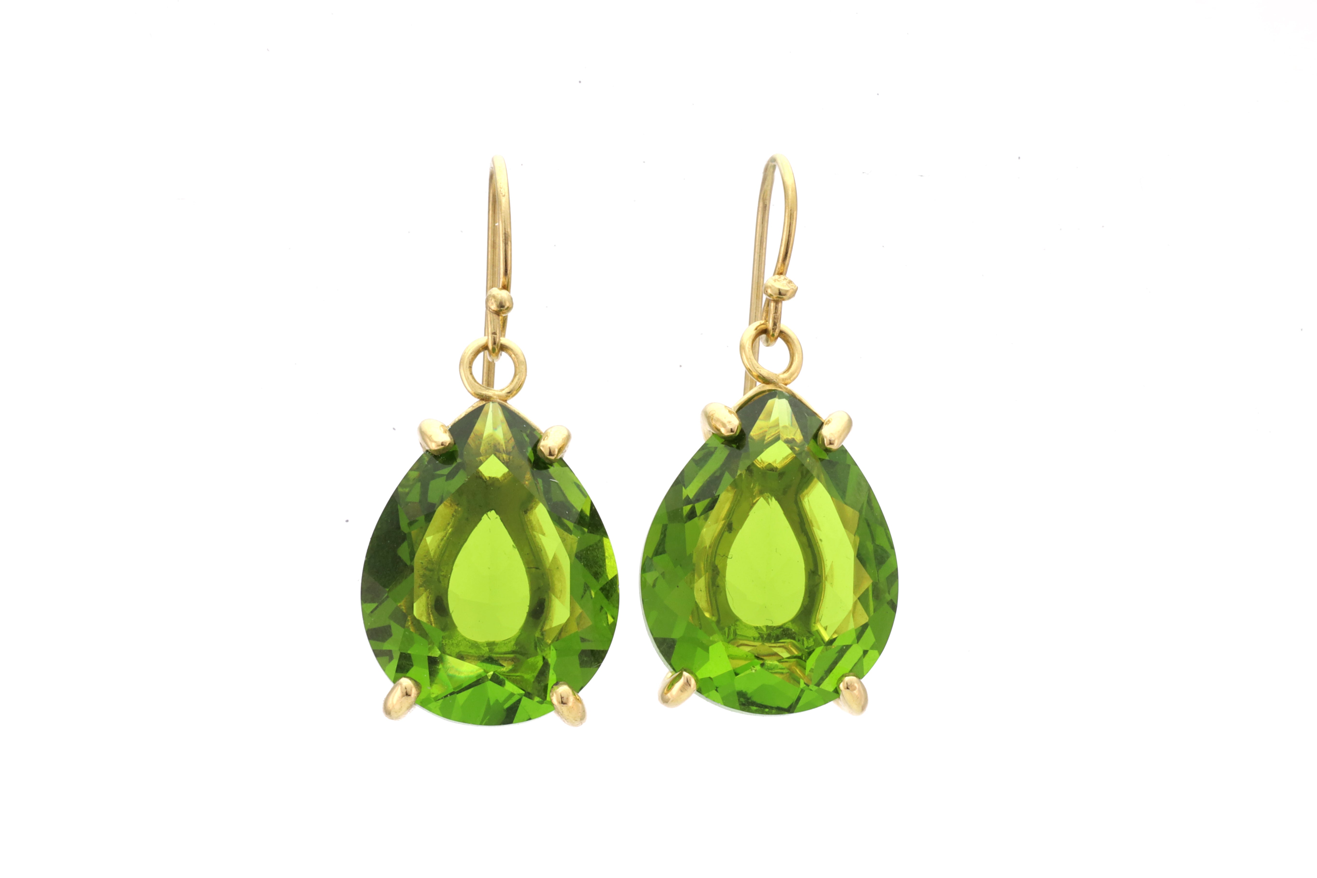 Long Pear Shape Peridot Gold Dangle Earrings Earrings Anemone Jewelry