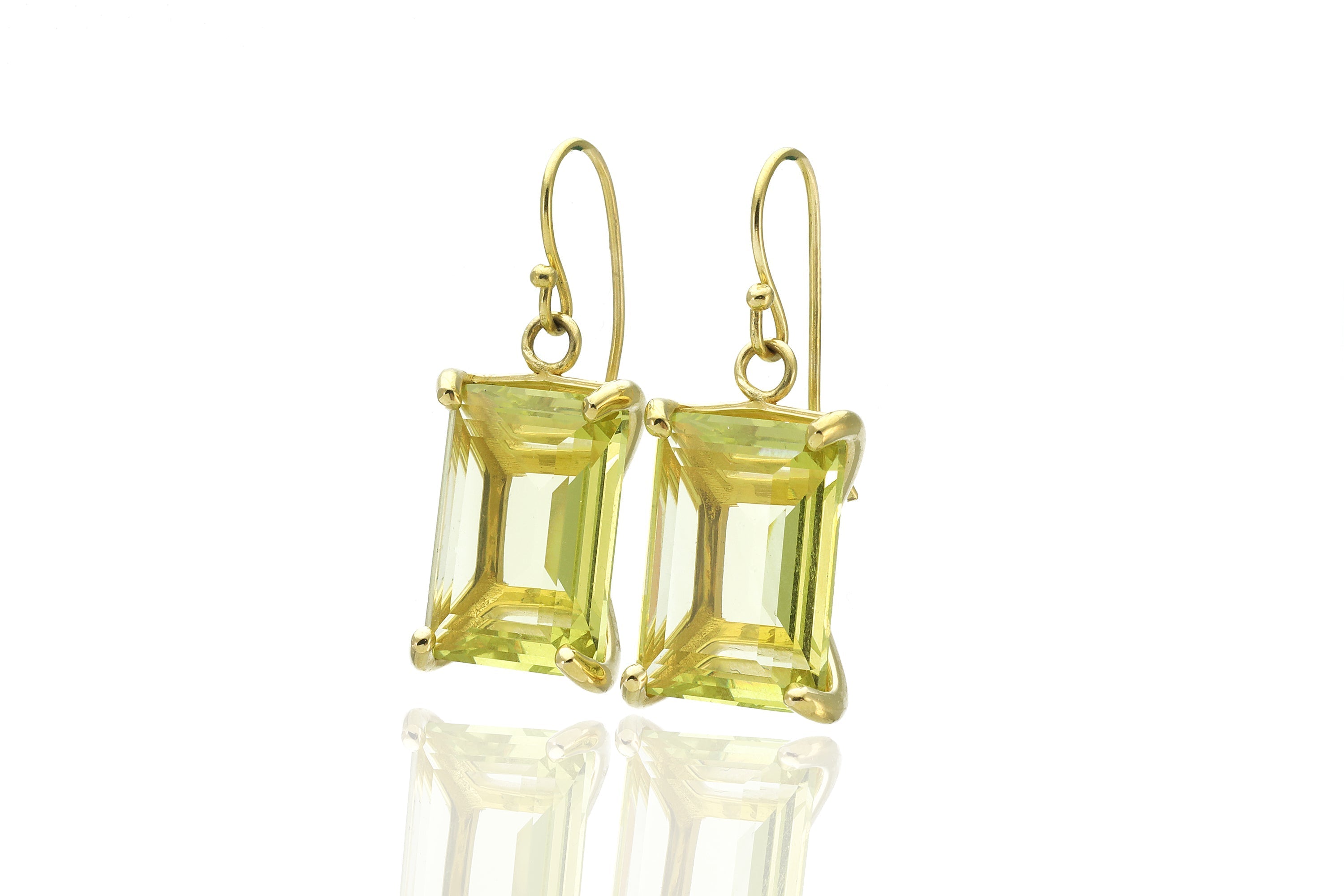 Gold Rectangle Lemon Quartz Earrings Earrings Anemone Jewelry