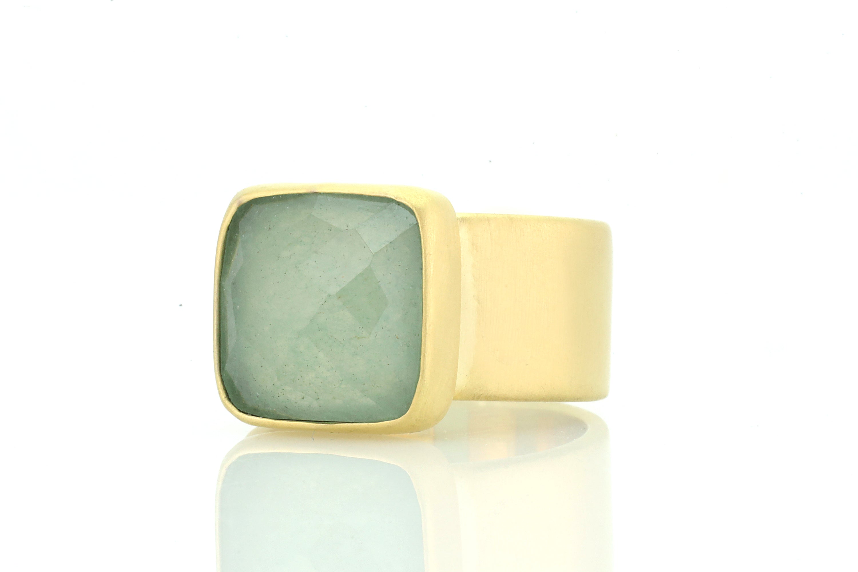 Thick Band Bezel Set Green Aventurine Gold Ring Rings Anemone Limited