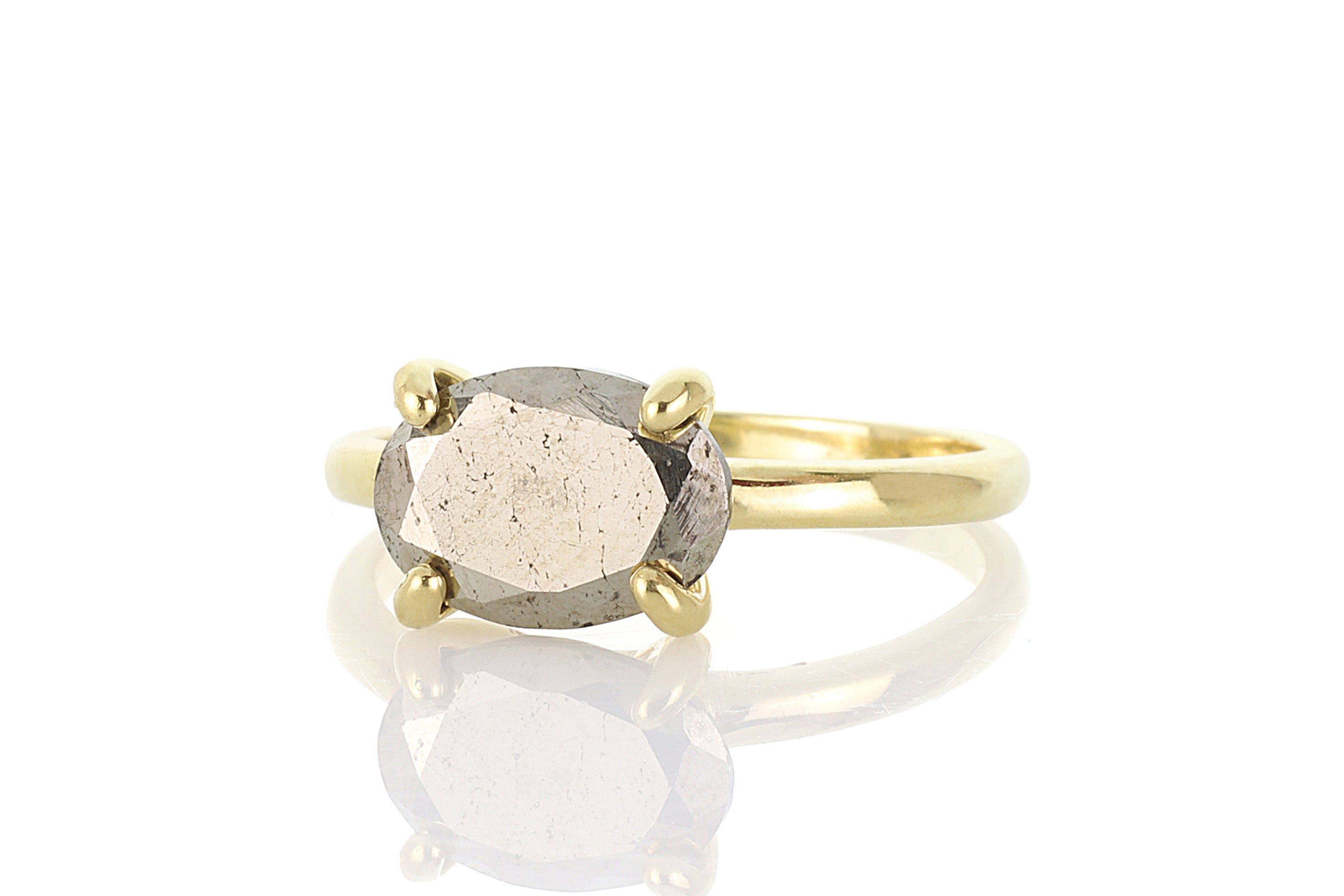 Stackable Gold Cocktail Oval Cut Pyrite Gemstone Ring Rings Anemone Unique