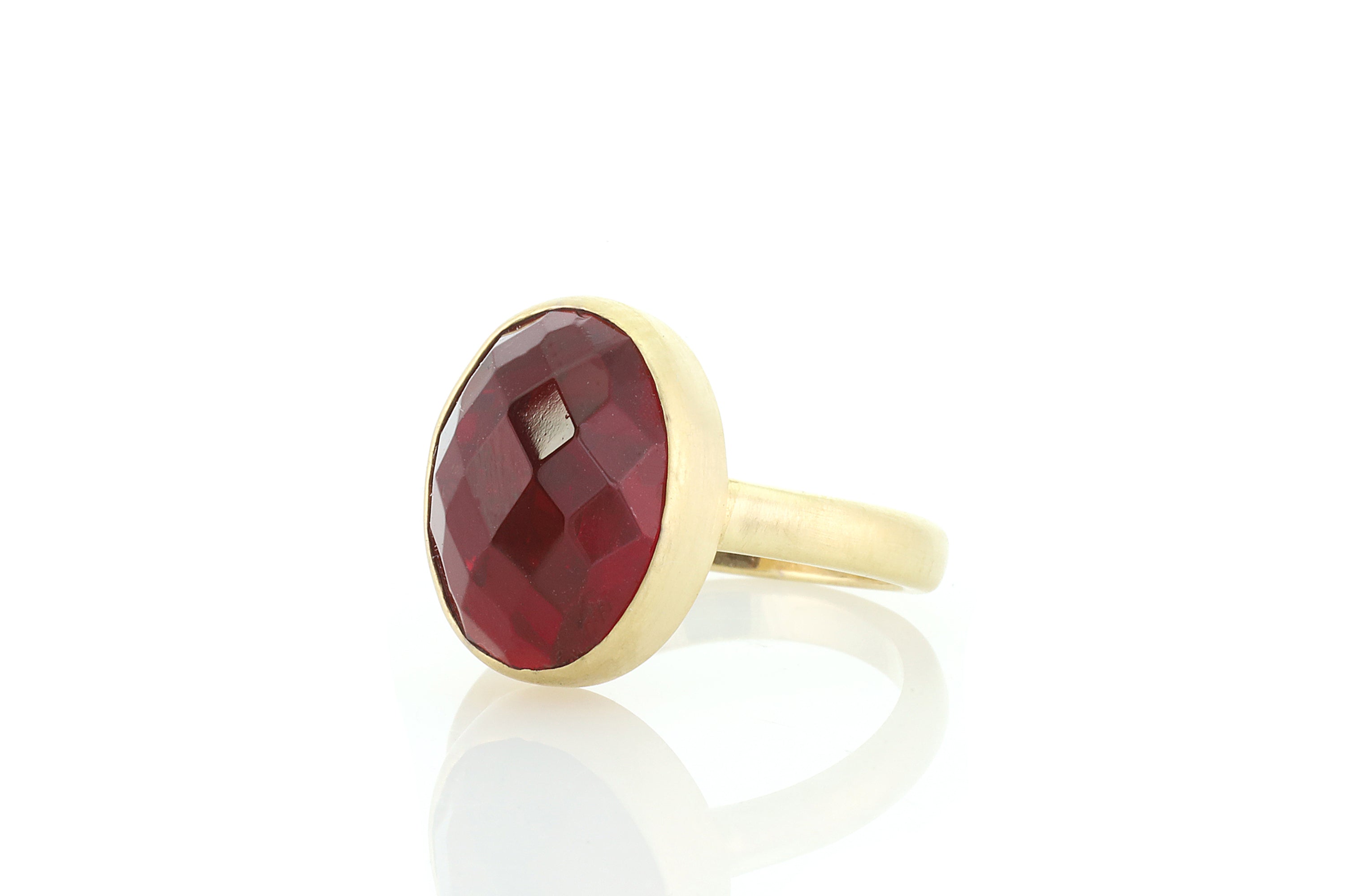 Oval Cut Garnet Gemstone Ring in Bezel Gold Setting Rings Anemone Limited