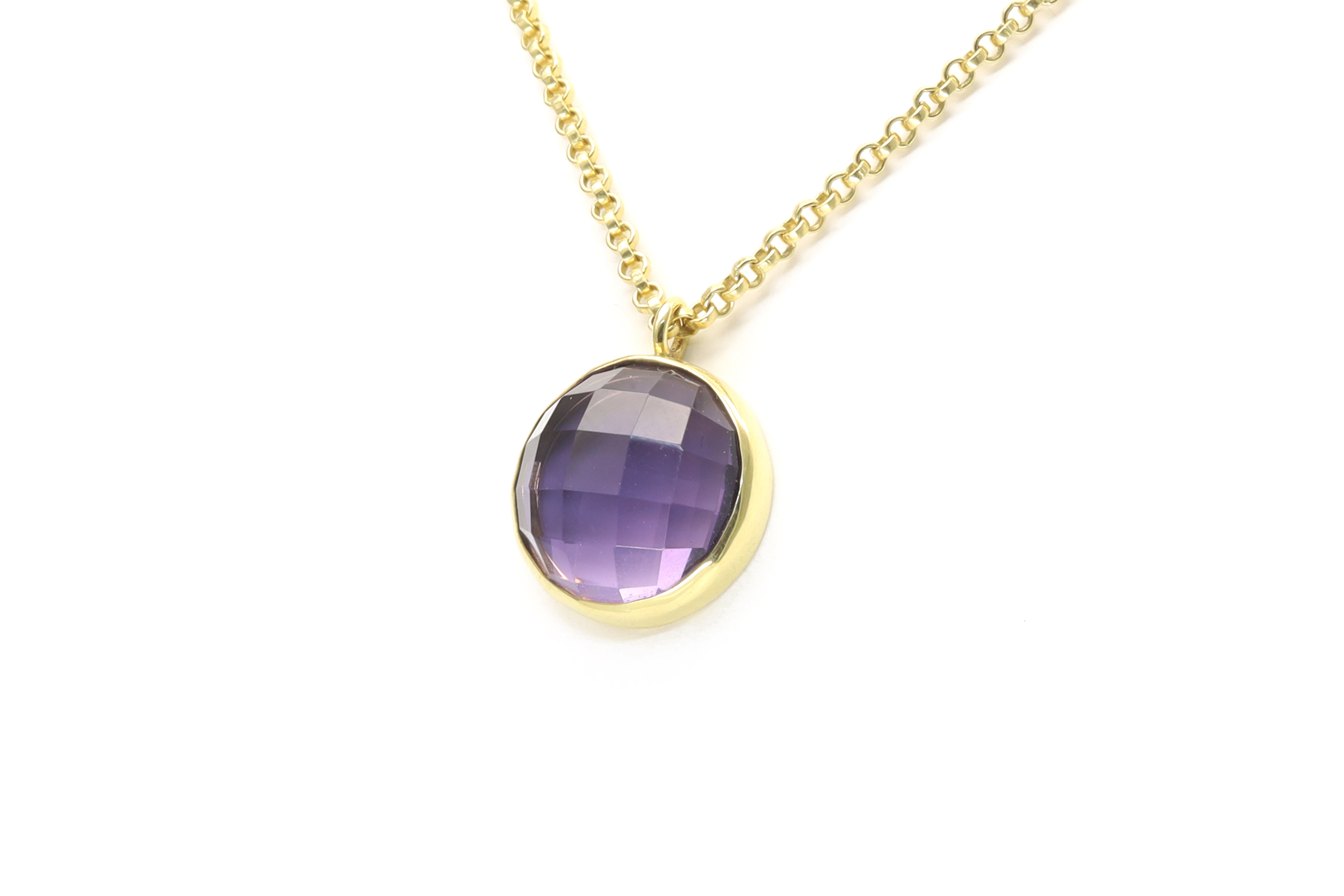 14k Gold Purple Amethyst Bezel Set Gemstone Necklace necklaces Anemone Limited