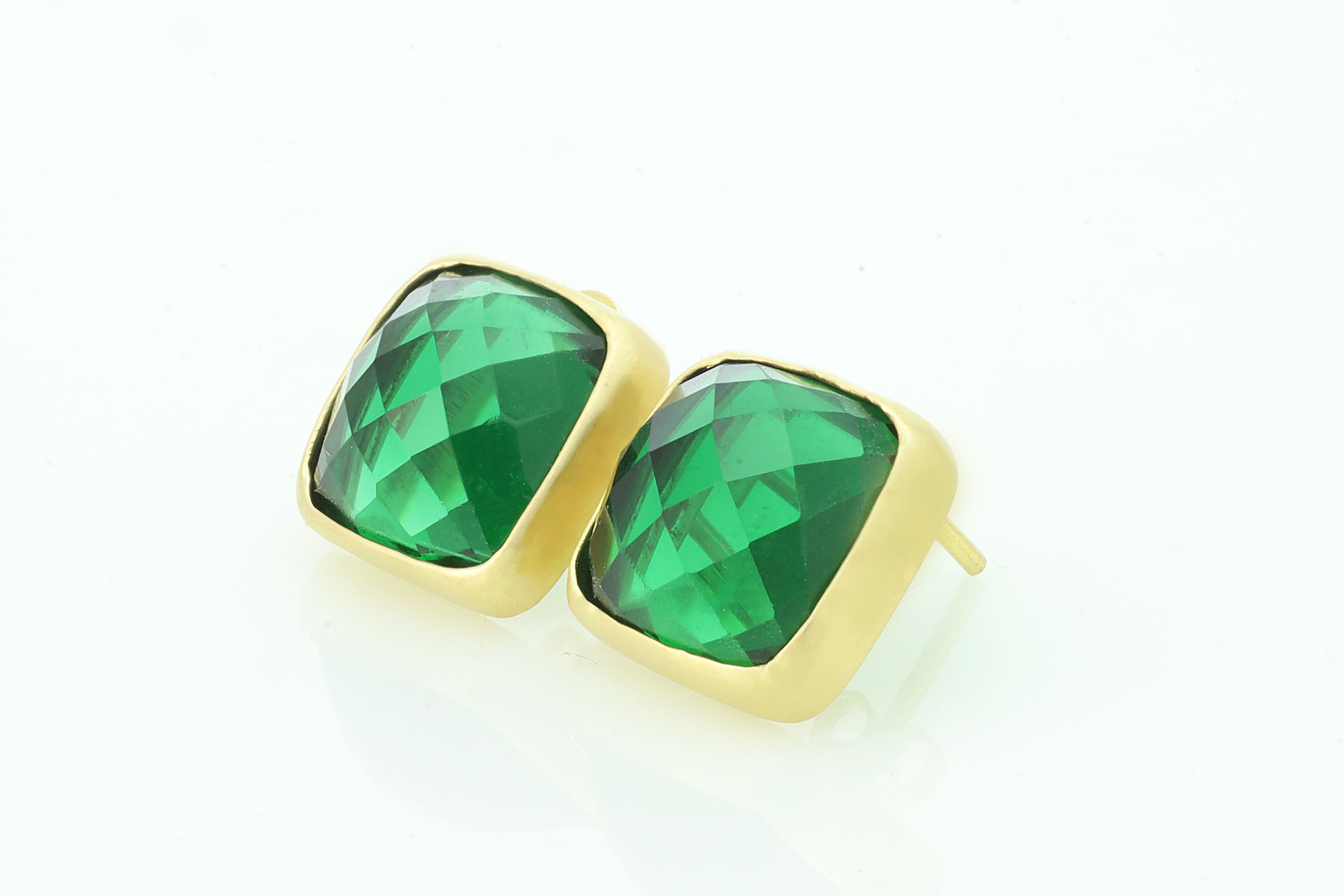 Square Cut Emerald Faceted Gold Earrings Earrings Anemone Limited