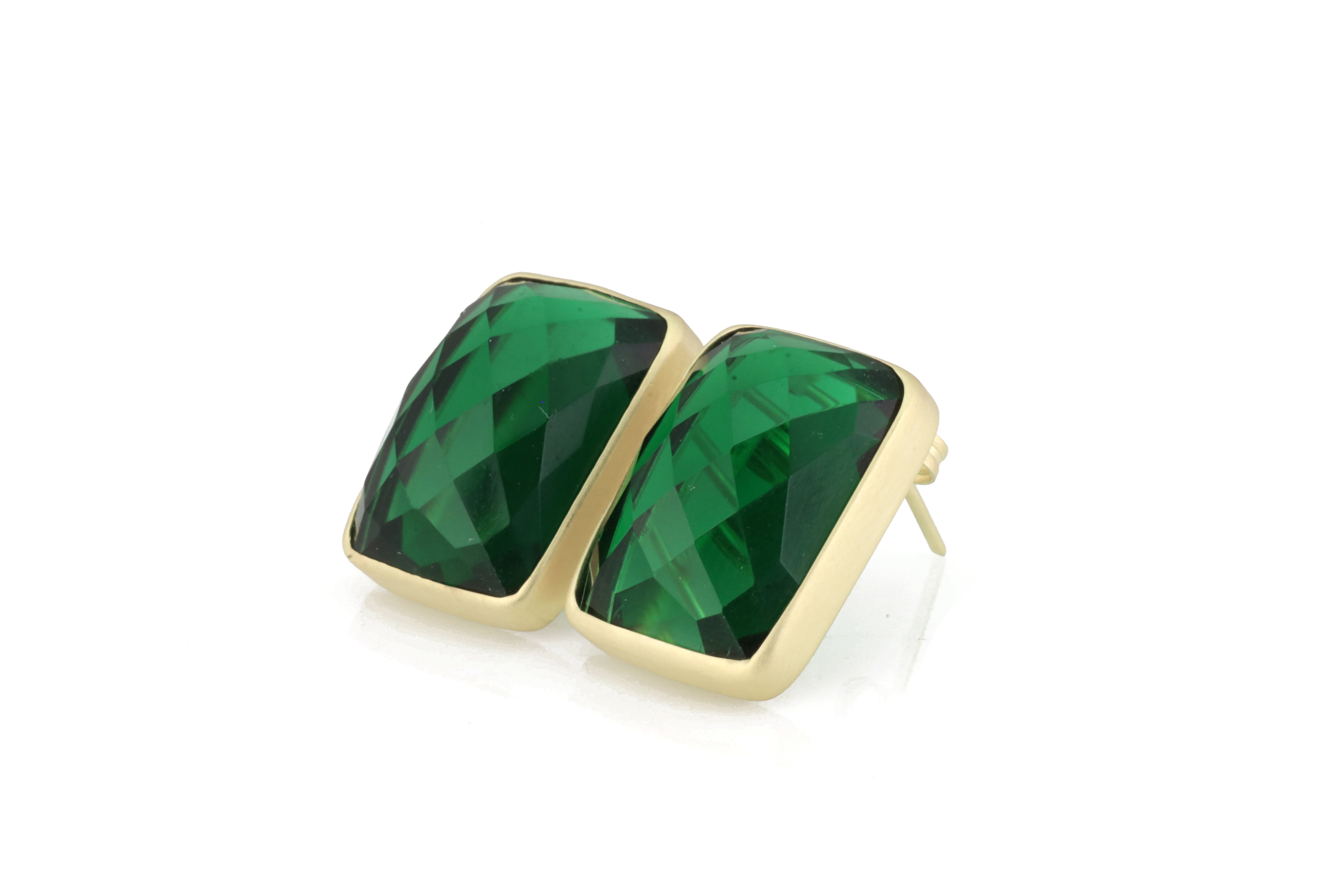 Rectangle Emerald Bezel Earrings in Gold Earrings Anemone Limited