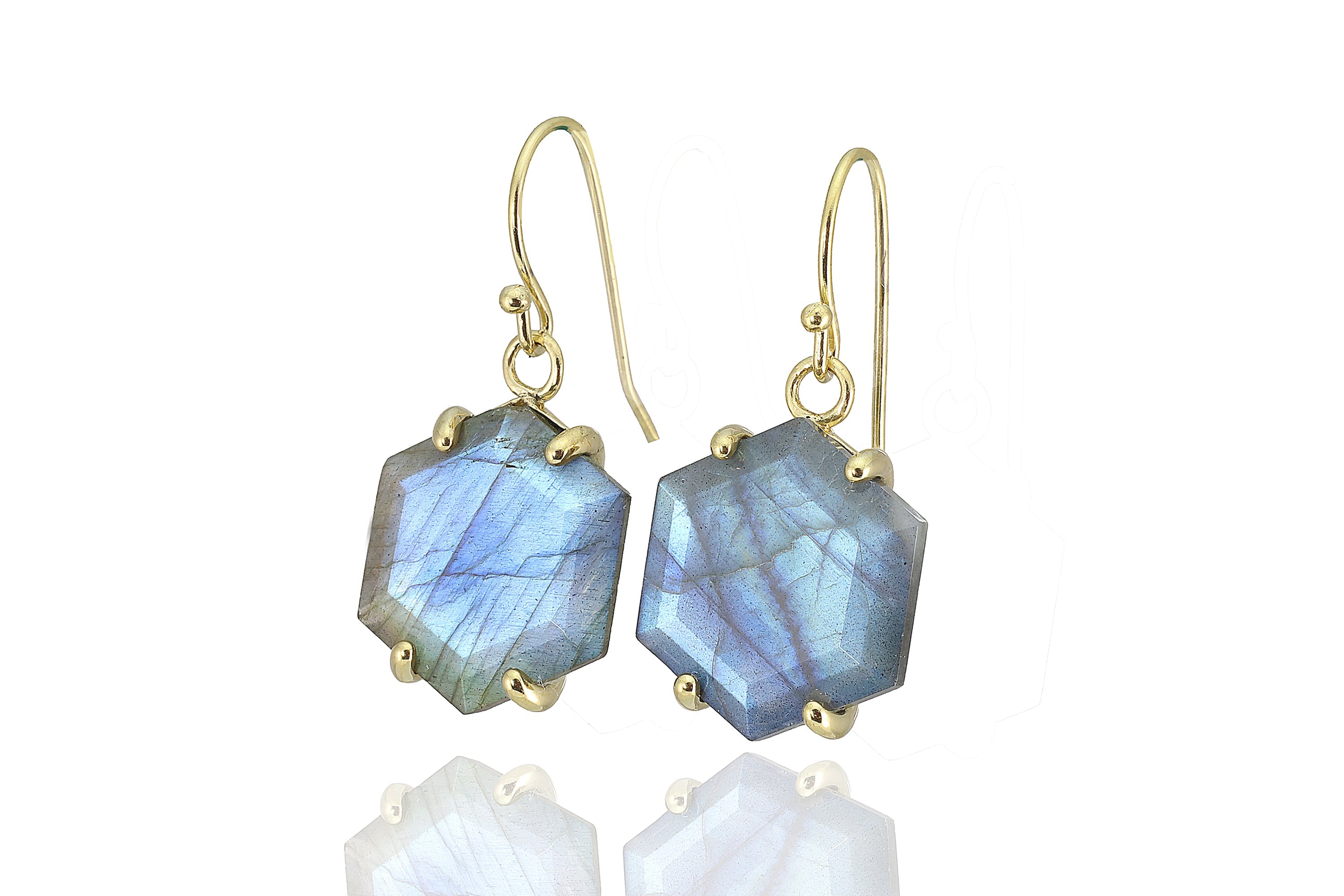 Gold Hexagon Labradorite Earrings Earrings Anemone Jewelry