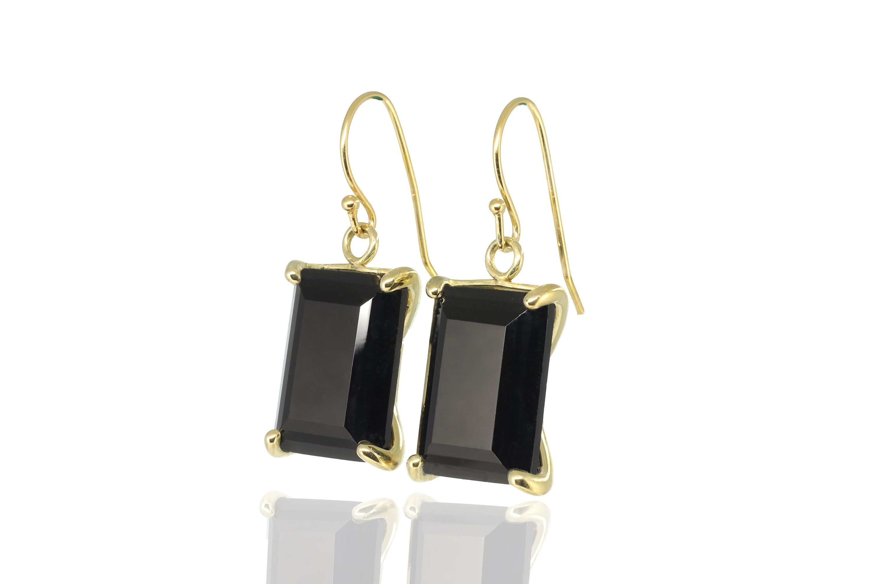 Black Onyx Rectangle Cut Gold Earrings Earrings Anemone Jewelry