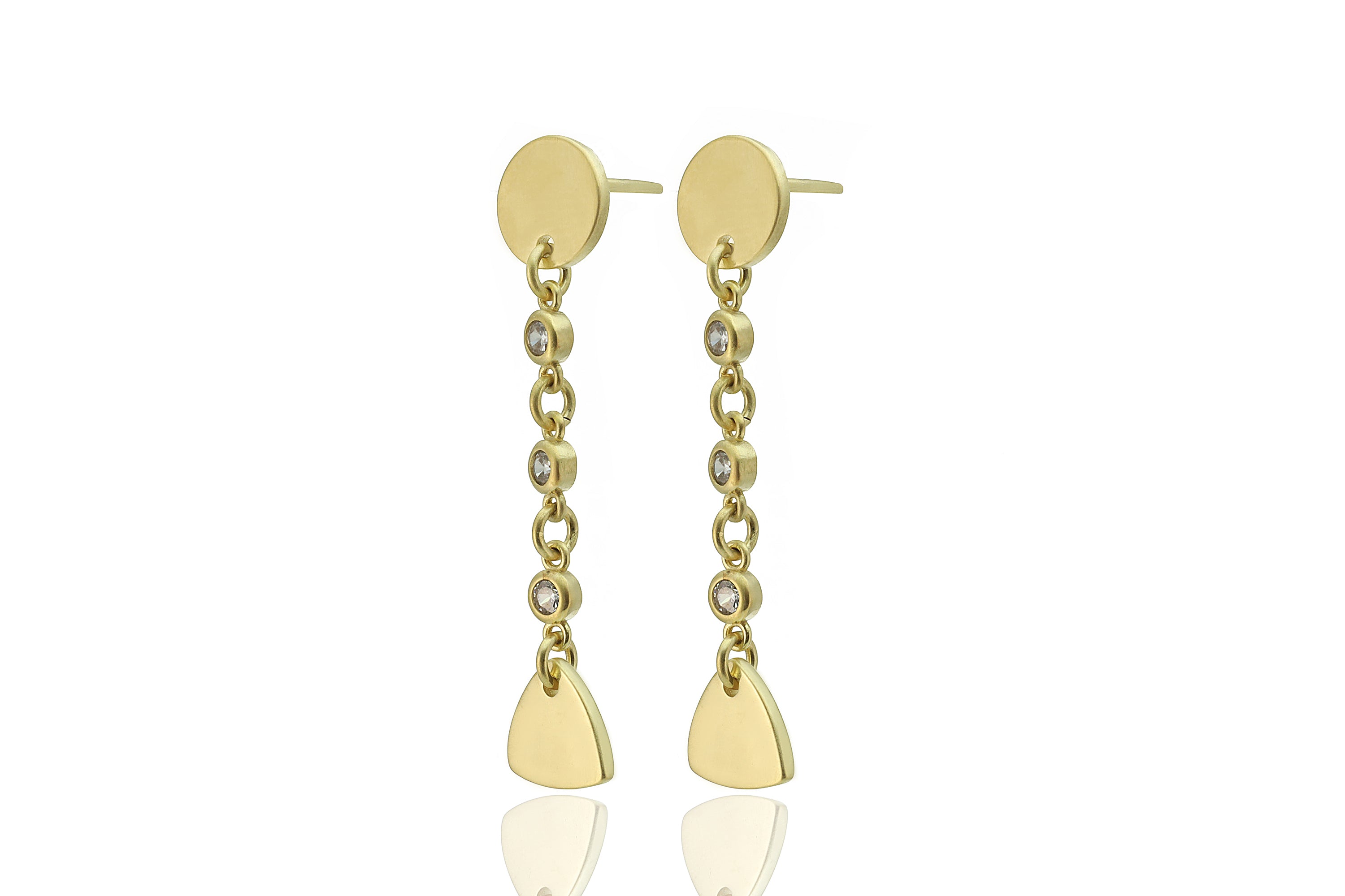 Matte Gold Dangle Earrings with Cubic Zircons Earrings Anemone Jewelry