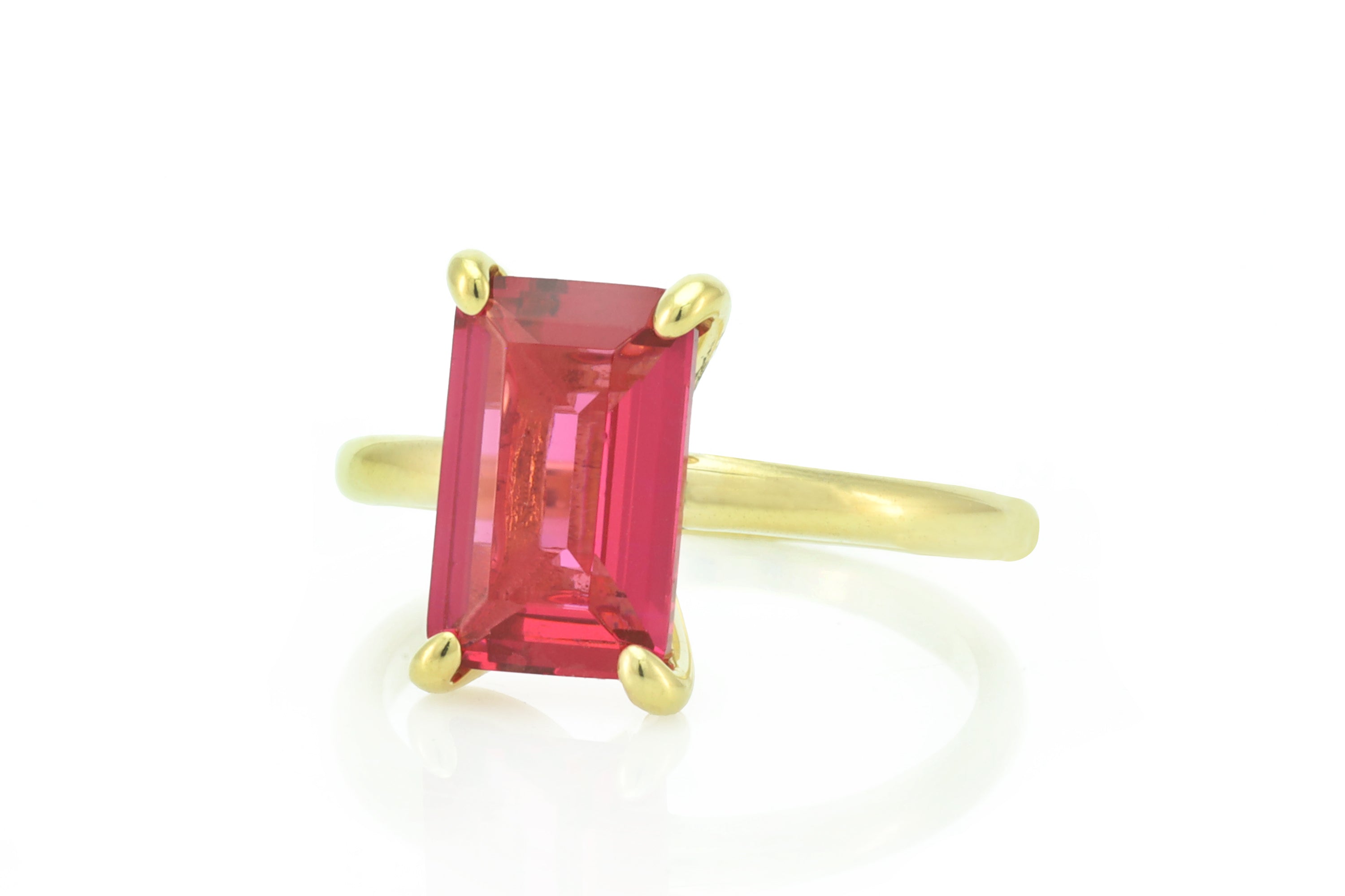 Pink Tourmaline Rectangular Gold Stacking Ring Rings Anemone Unique