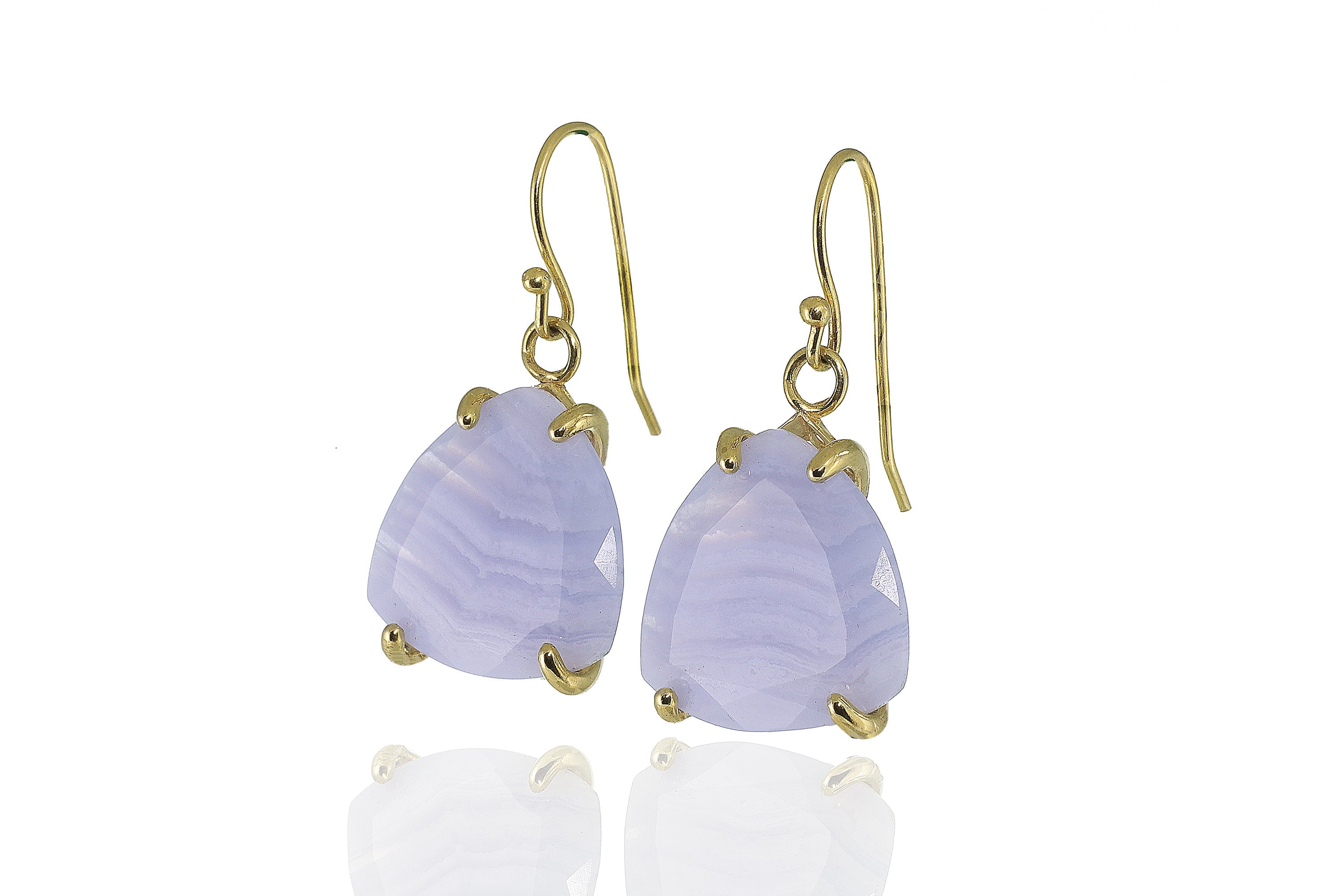 Trillion Shape Blue Lace Agate Gold Earrings Earrings Anemone Jewelry