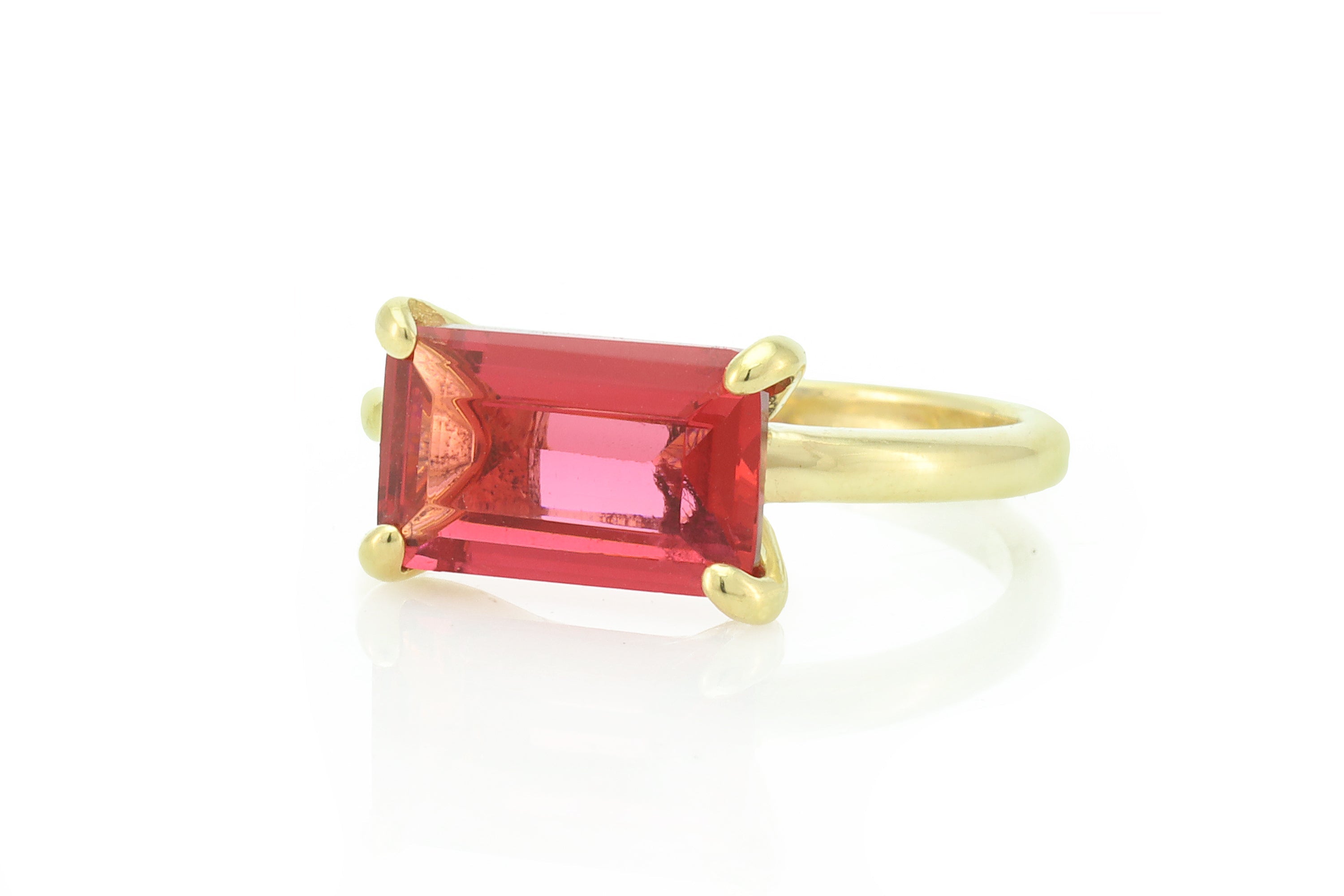 Horizontal Set Pink Tourmaline Rectangle Gold Ring Rings Anemone Unique