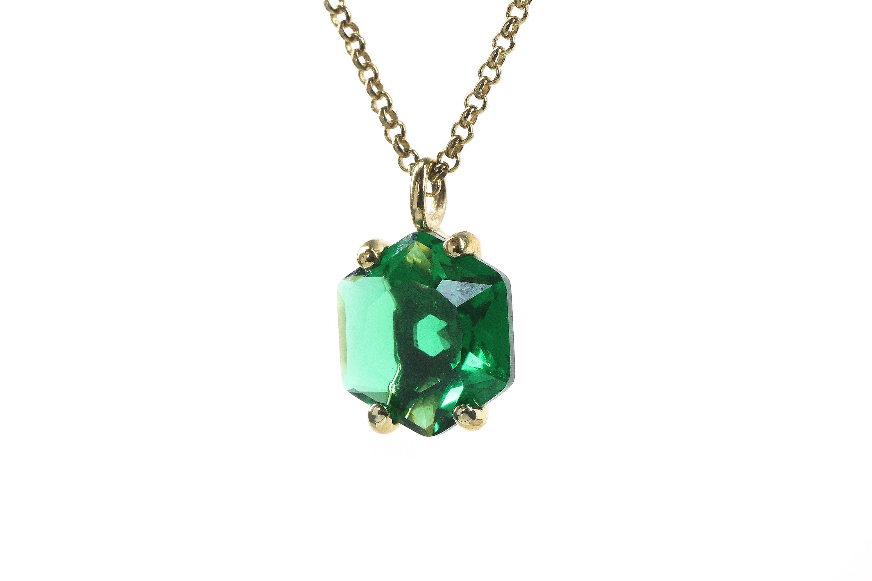 Hexagon Emerald Pendant Necklace in Gold necklaces Anemone Unique