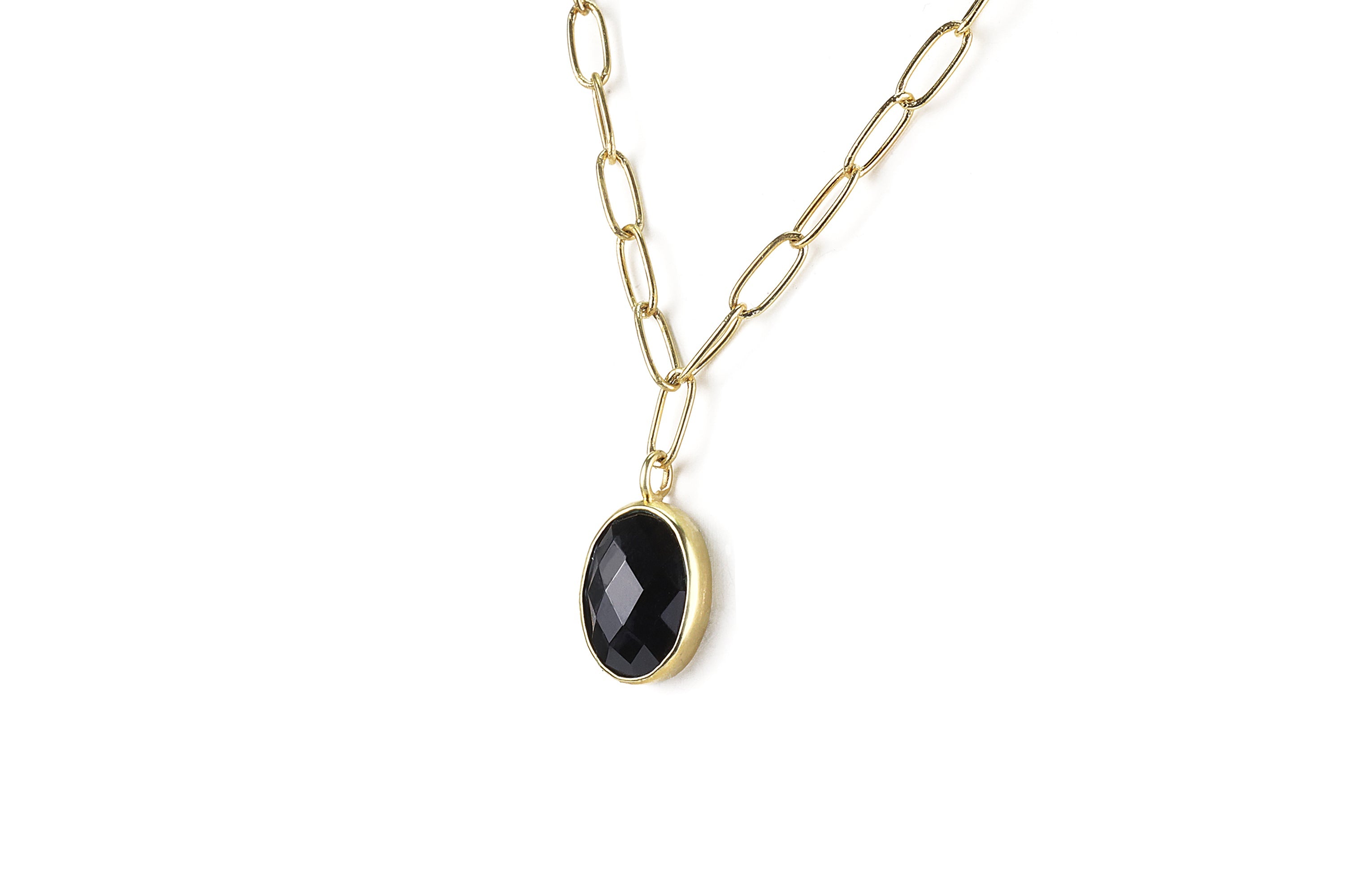 Rectangle Link Chain Necklace with Black Onyx Oval Pendant necklaces Anemone Limited