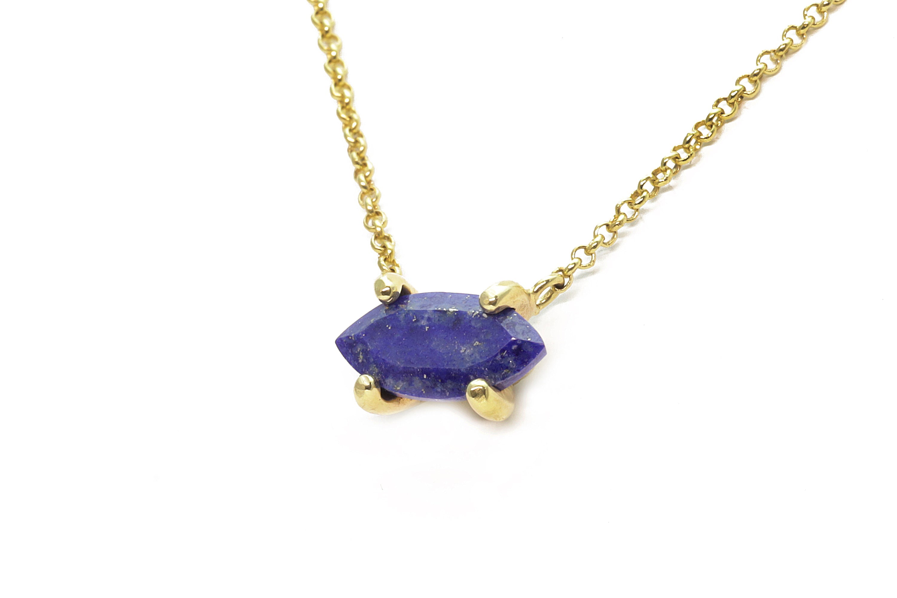 14k Solid Gold Marquise Lapis Lazuli Pendant Necklace necklaces Anemone Unique