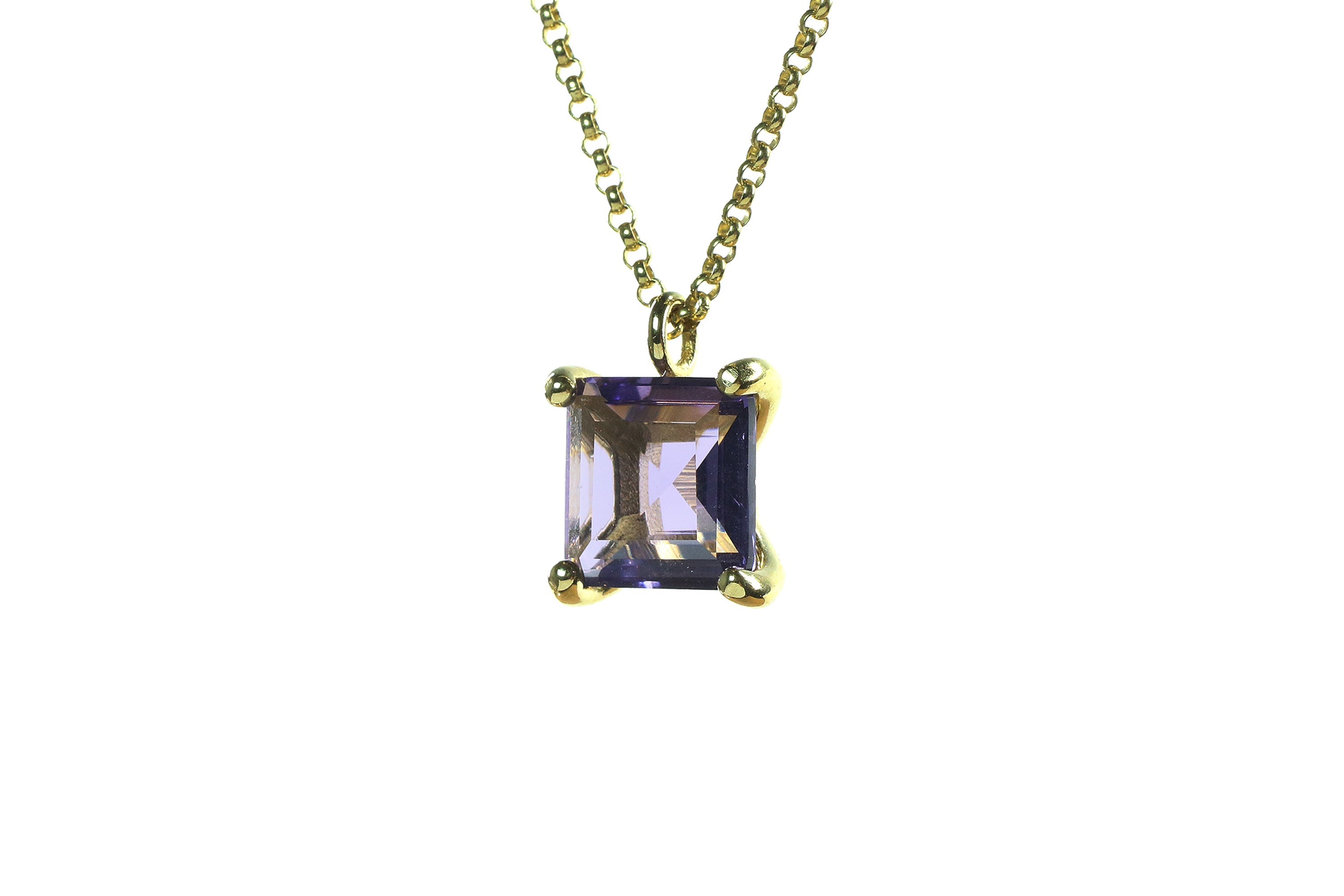 Adorable Square Amethyst Necklace in Gold necklaces Anemone Unique