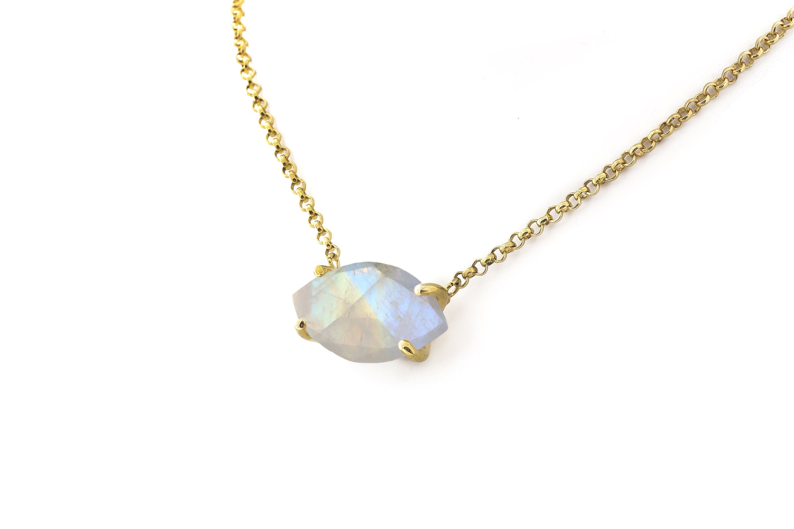 Horizontal Setting Marquise Cut Moonstone Gold Necklace necklaces Anemone Jewelry