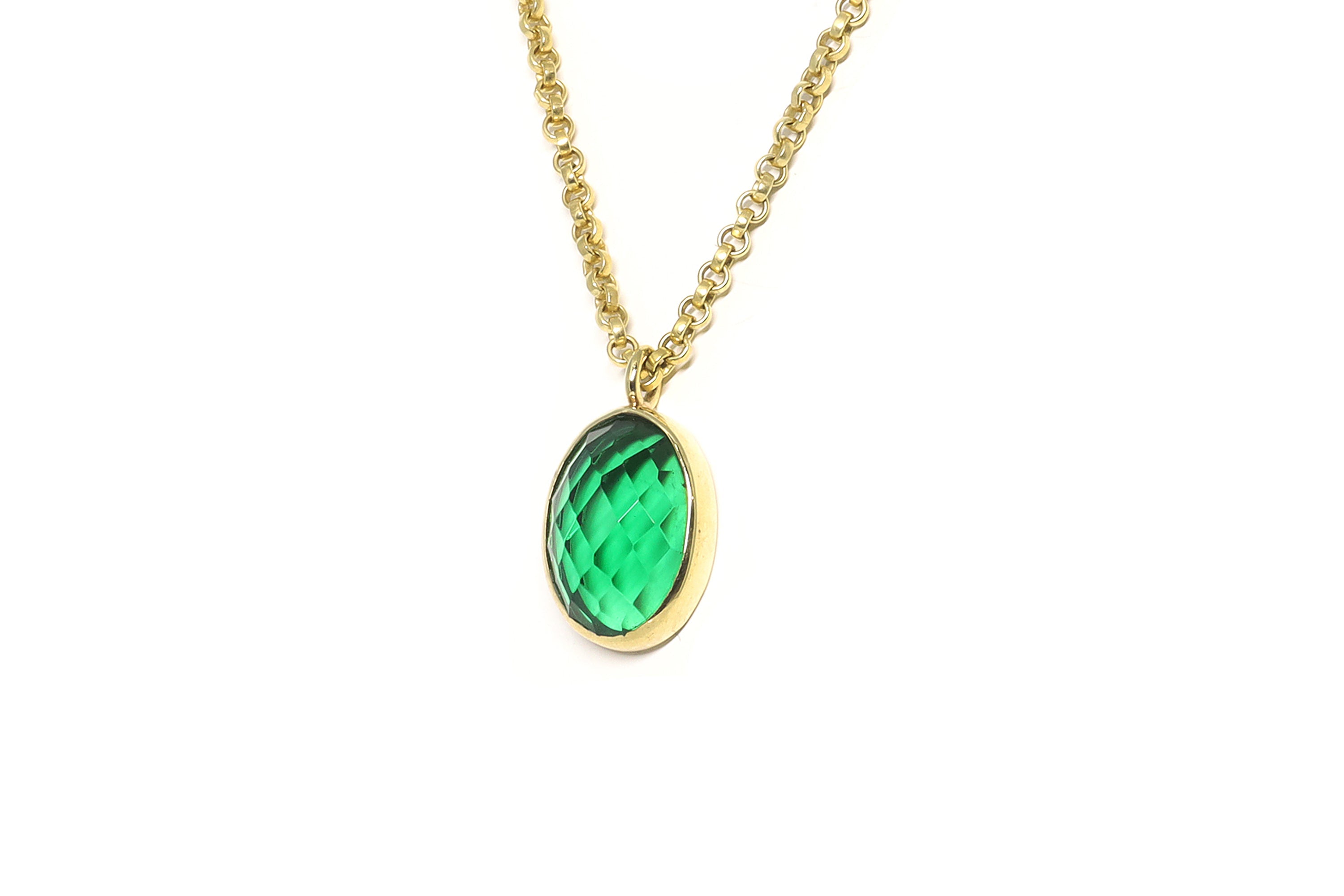 Oval Cut Emerald Bezel Set Gold Pendant Necklace necklaces Anemone Limited