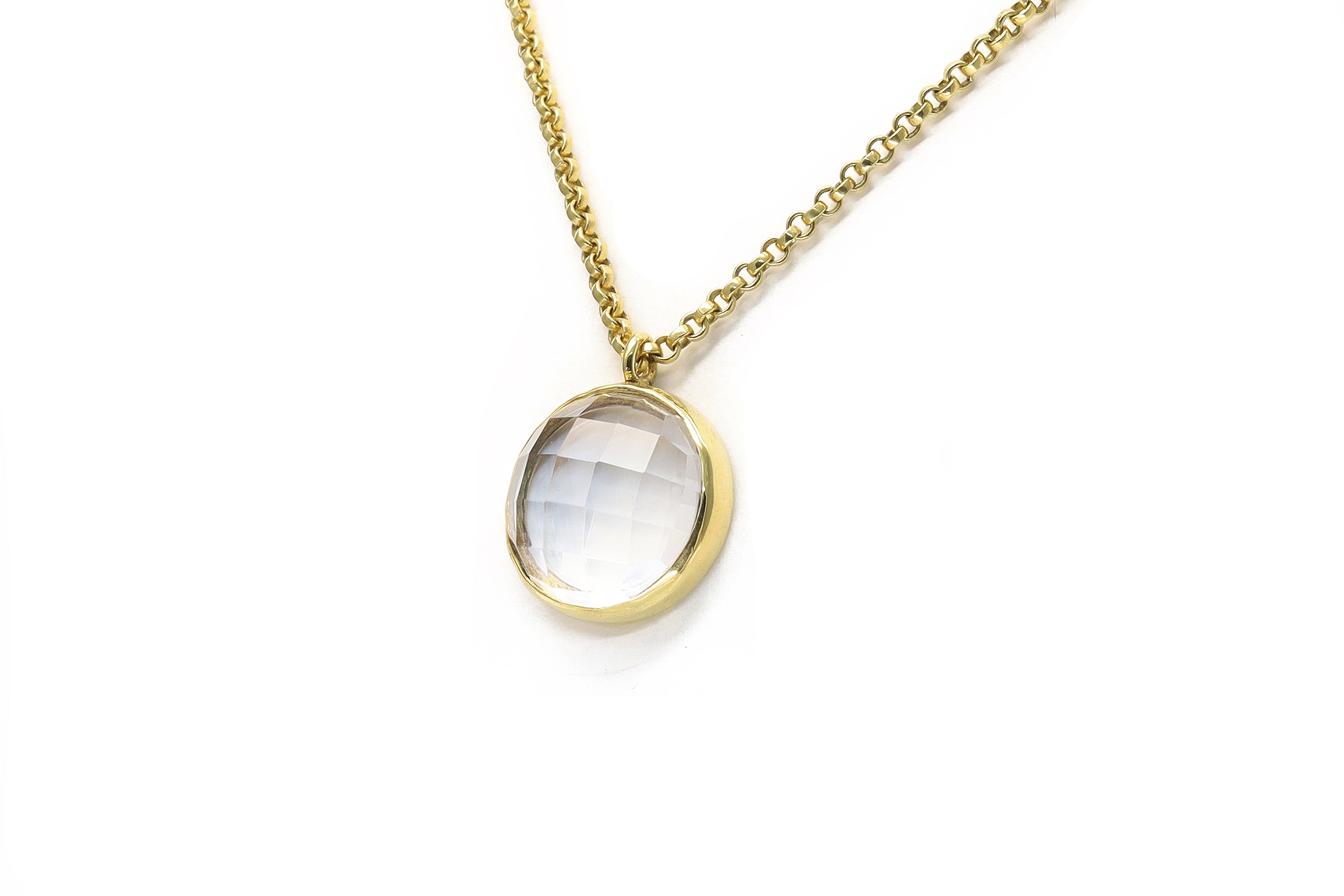 Statement Clear Quartz Bezel Set 14k Gold Necklace necklaces Anemone Limited