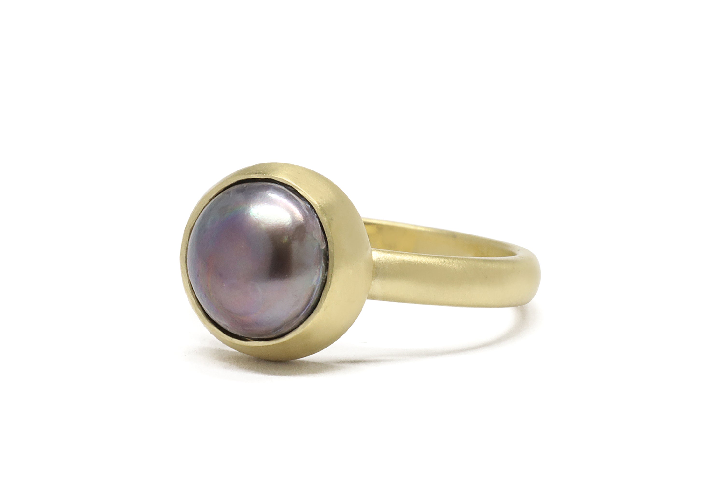 Black Pearl Round Bezel Set Gold Ring Rings Anemone Limited