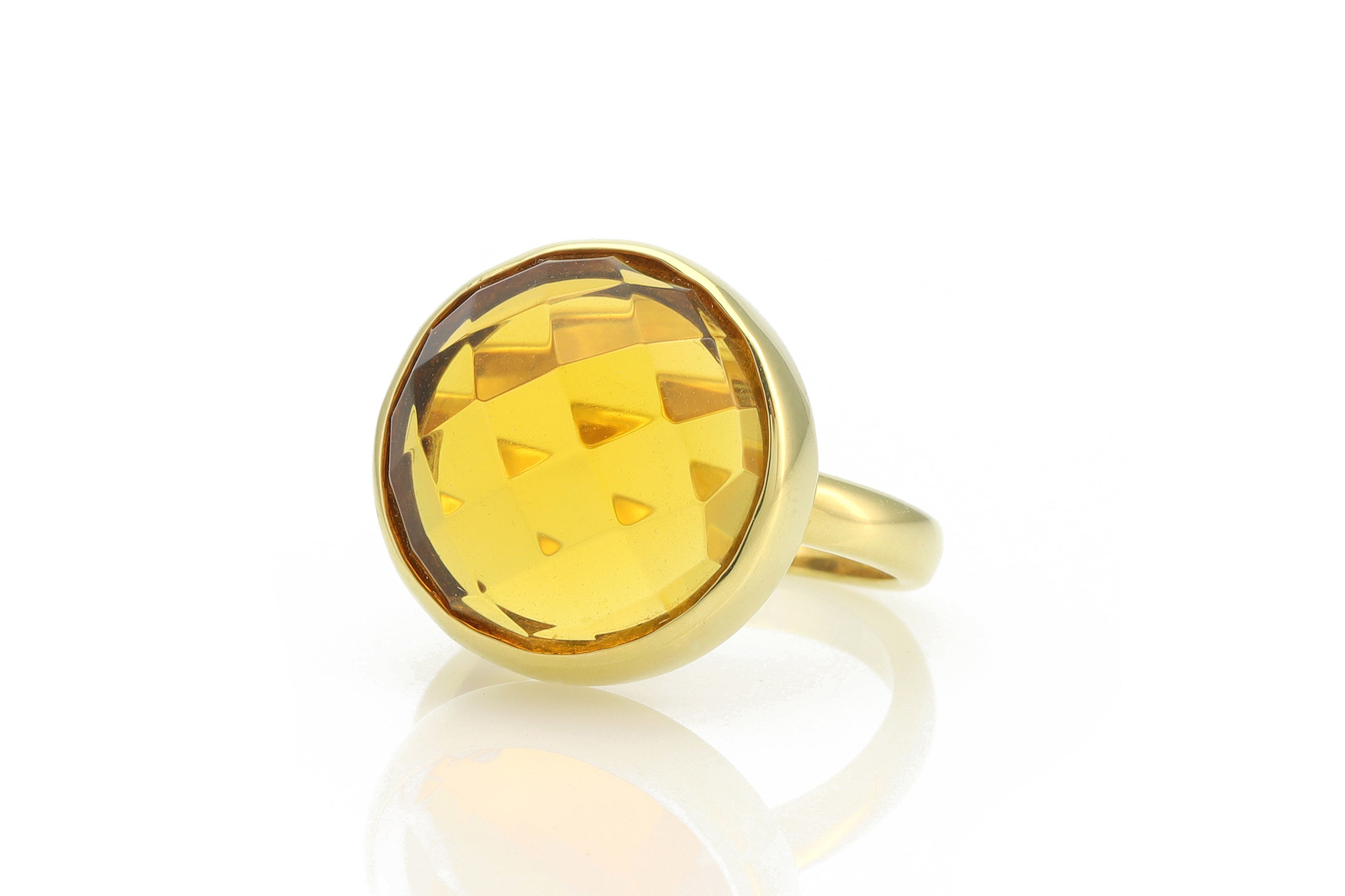 Round Citrine Bezel Ring in 14k Gold Rings Anemone Limited