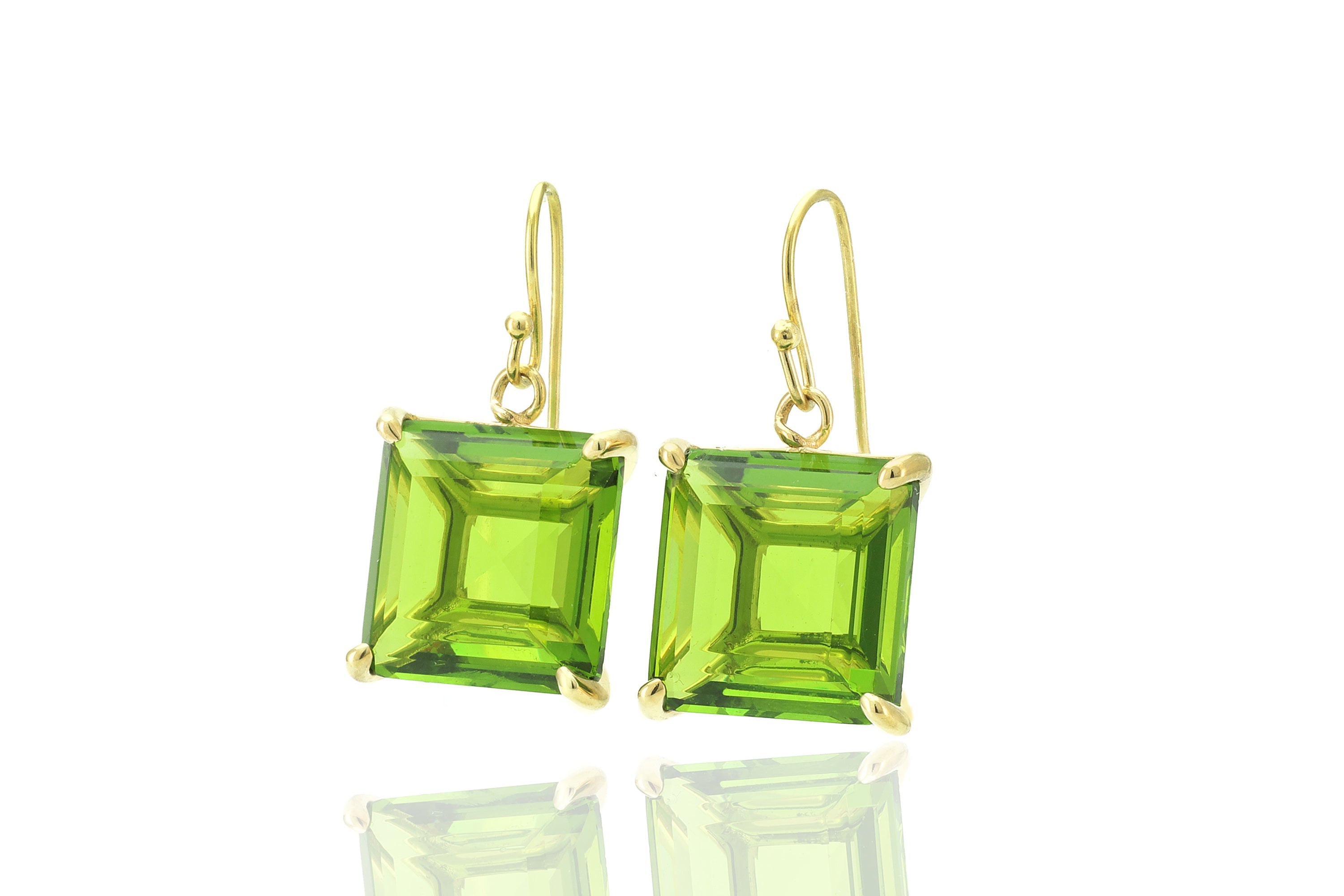 14k Gold Square Cut Peridot Dangle Earrings Earrings Anemone Jewelry