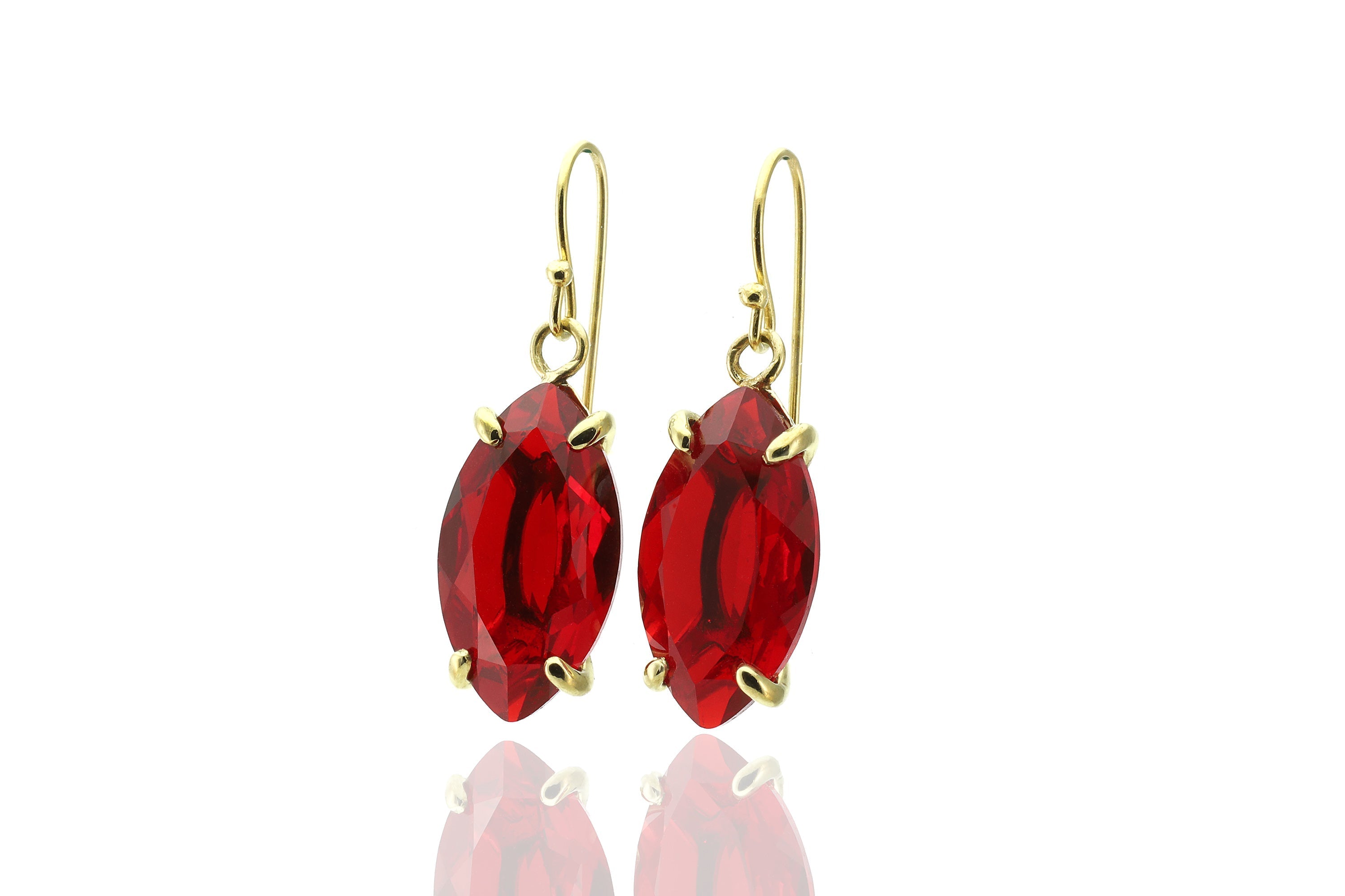 Marquise Red Ruby Gemstone Dangle Gold Earrings Earrings Anemone Jewelry