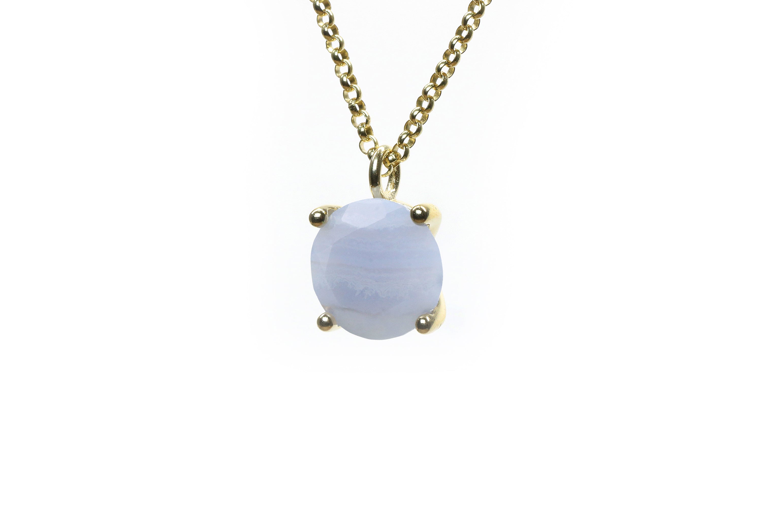 Lovely Round Blue Agate Necklace in Gold necklaces Anemone Unique