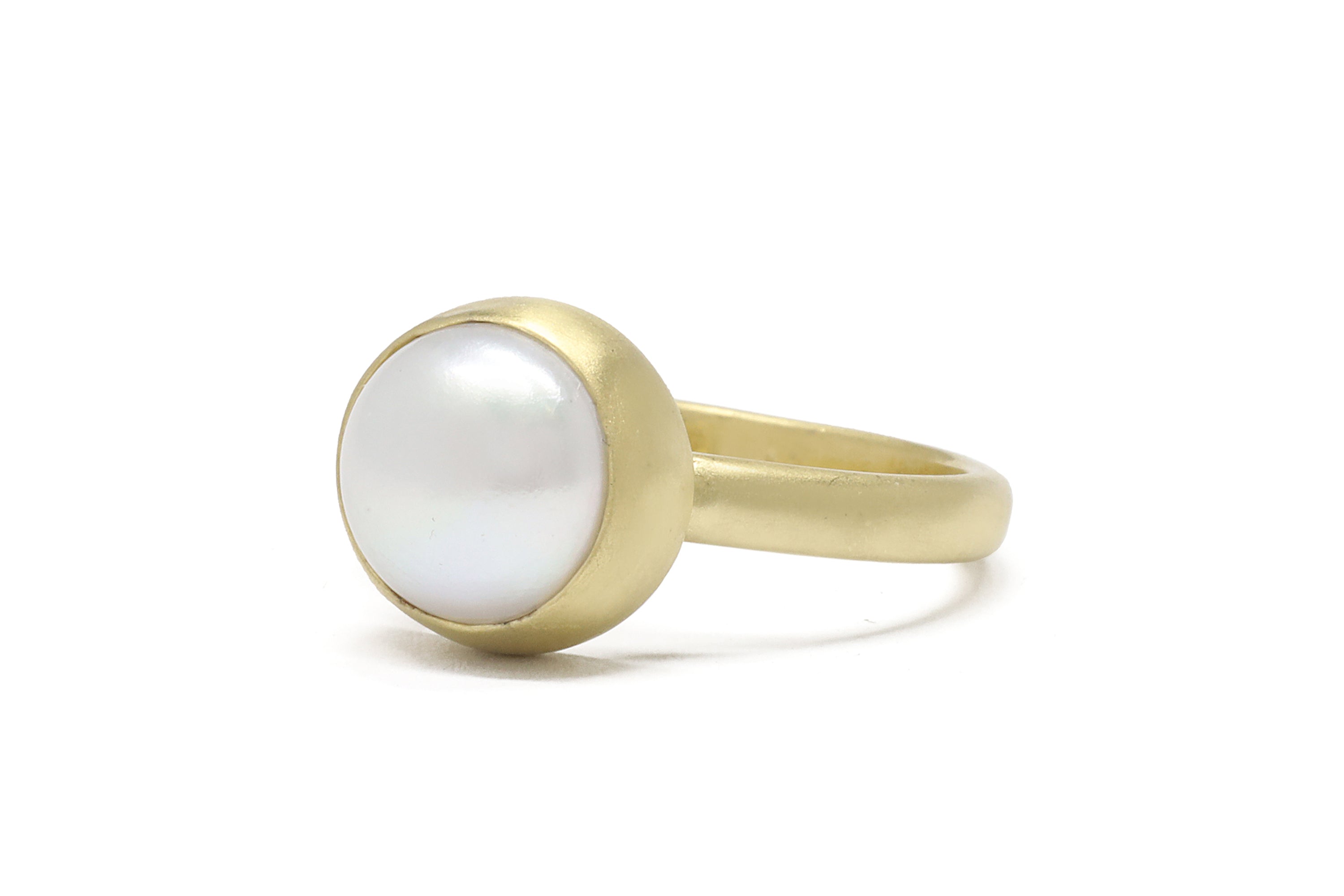 White Freshwater Pearl Gold Bezel Set Ring Rings Anemone Limited