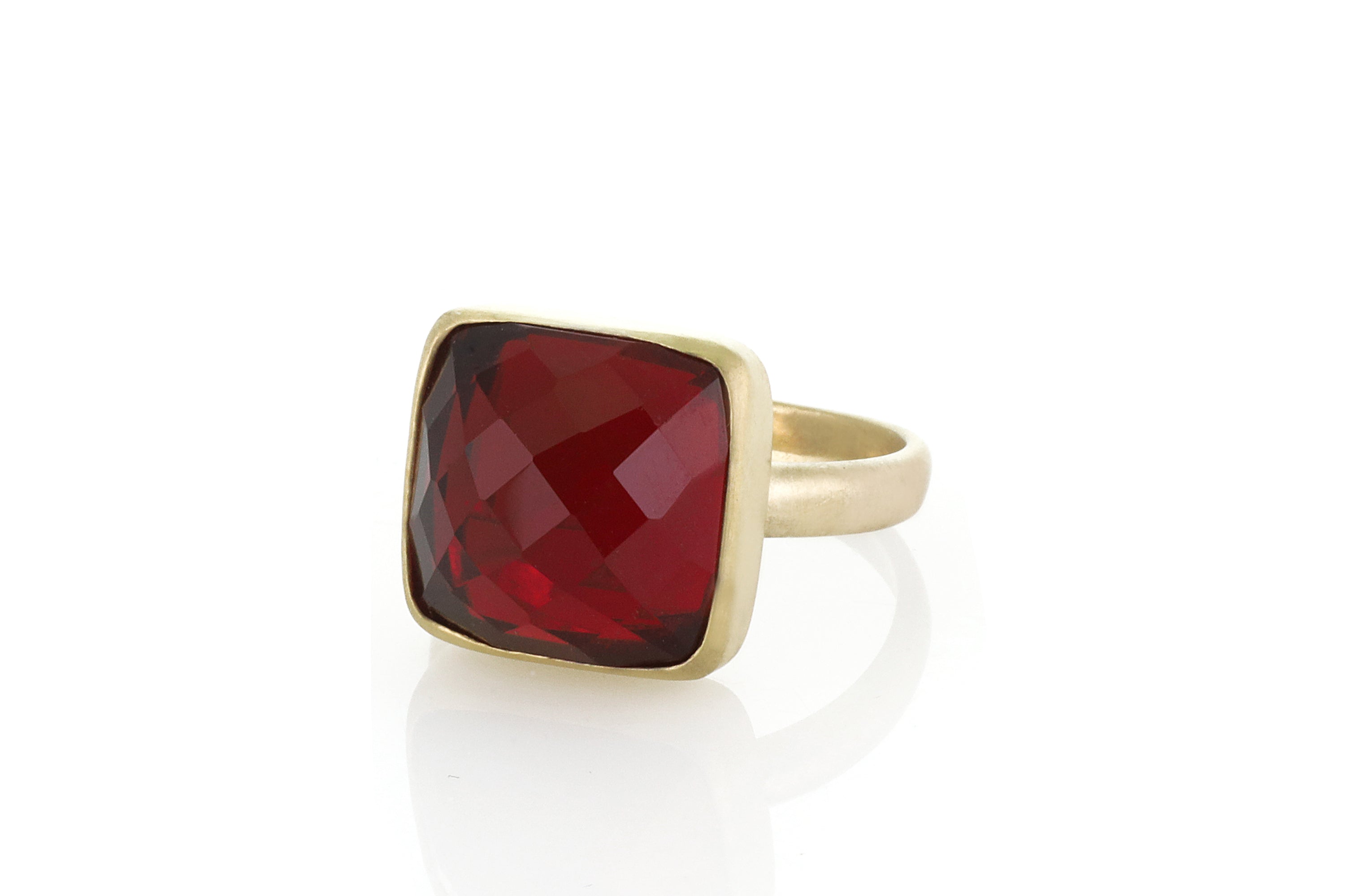 Square Faceted Garnet Bezel Set Gold Ring Rings Anemone Limited