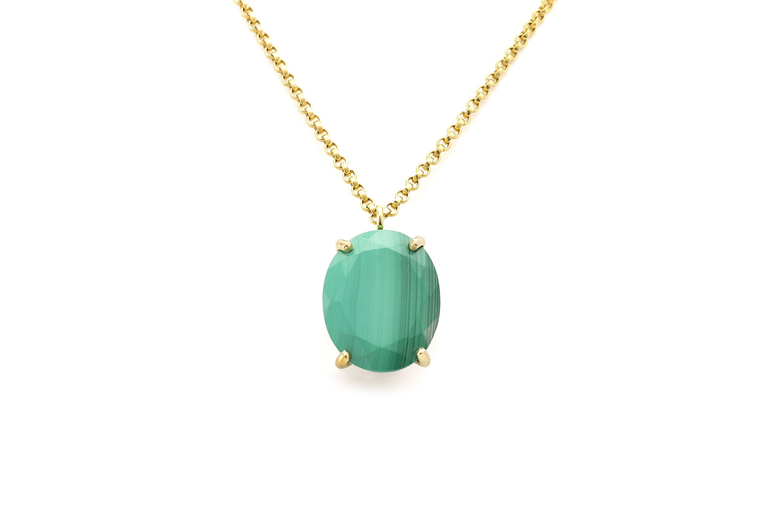 Stunning Malachite Long Pendant Necklace in Gold necklaces Anemone Jewelry