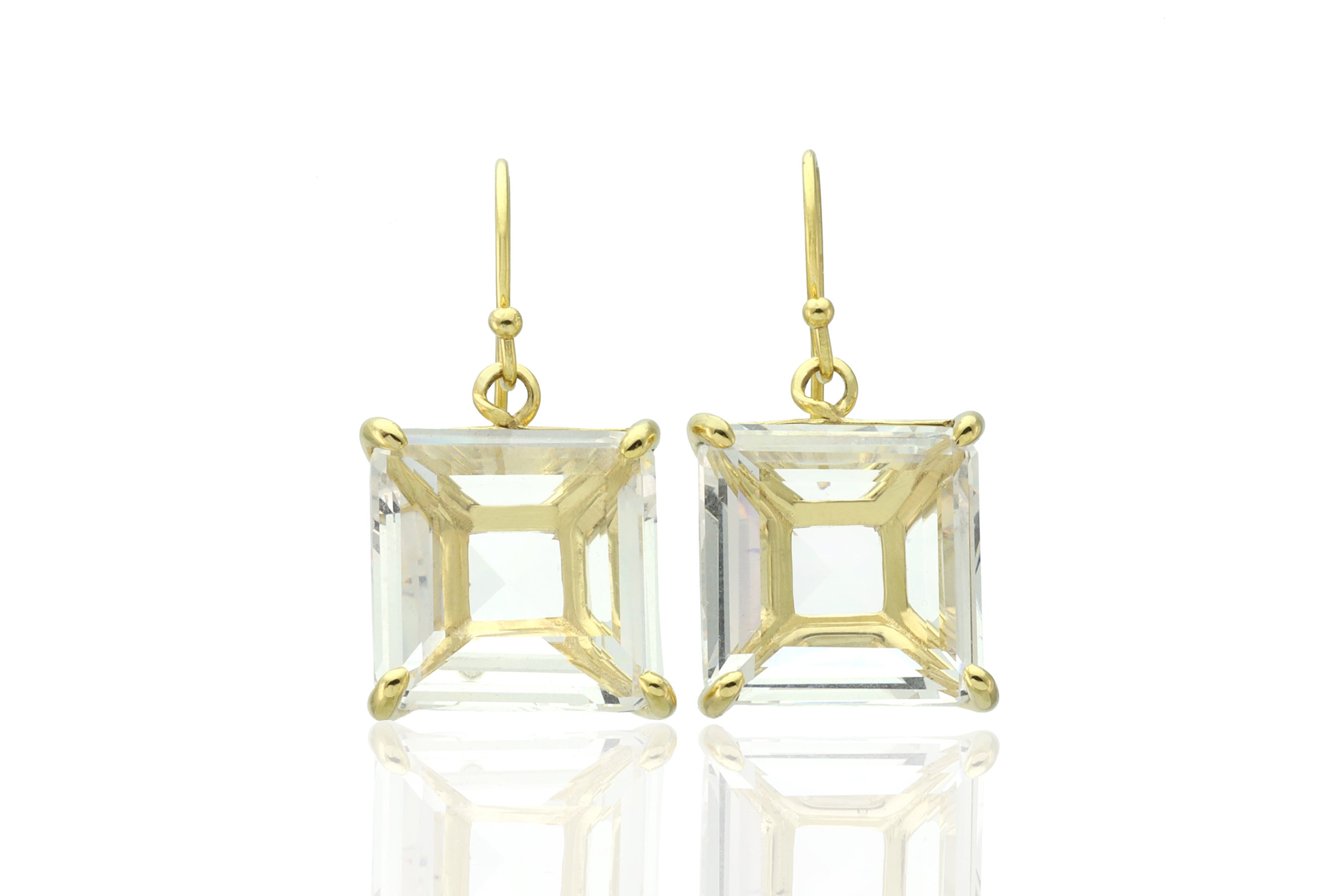 Crystal Quartz Square Gemstone Gold Earrings Earrings Anemone Jewelry