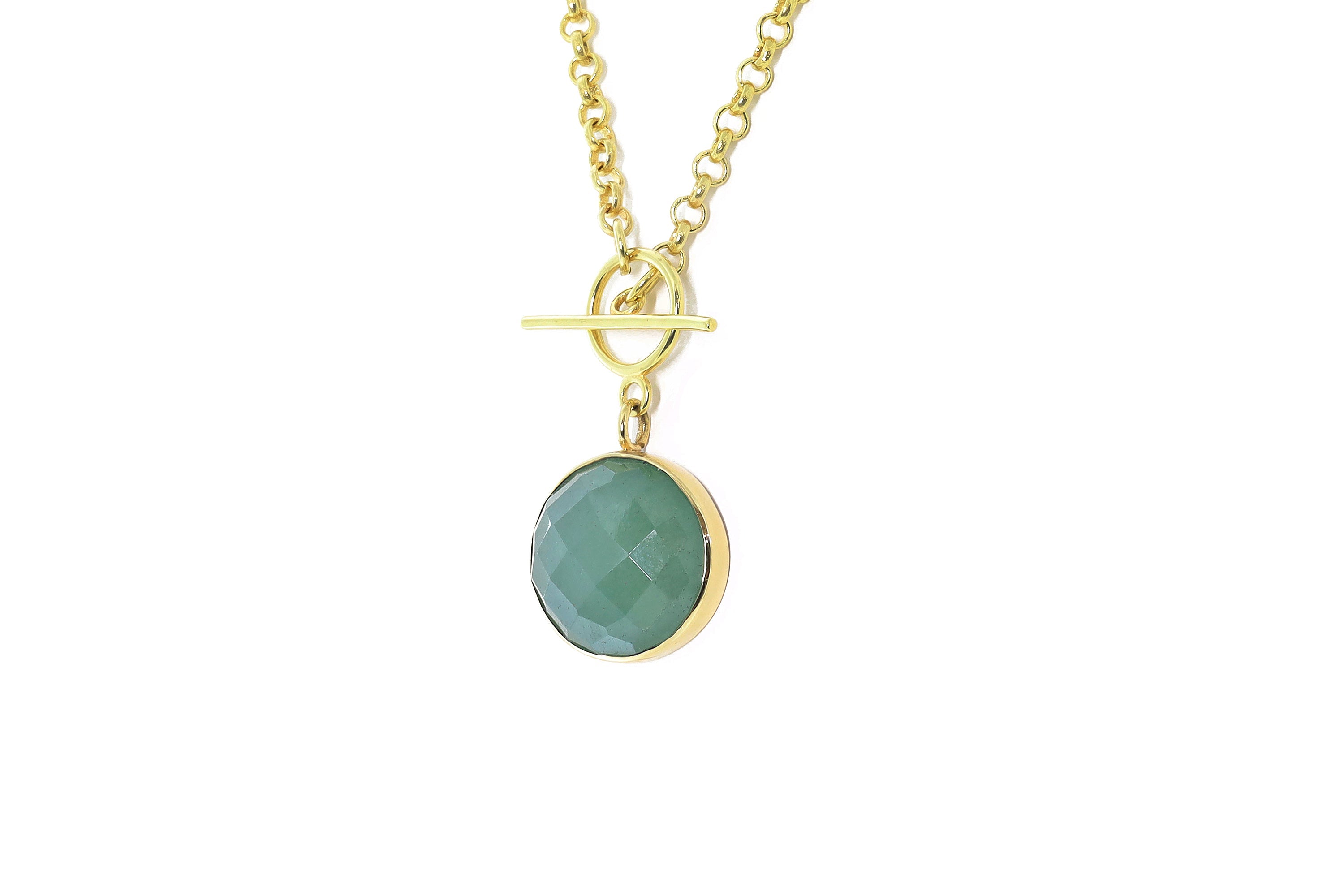 14k Gold Green Aventurine T-Lock Pendant Necklace necklaces Anemone Limited