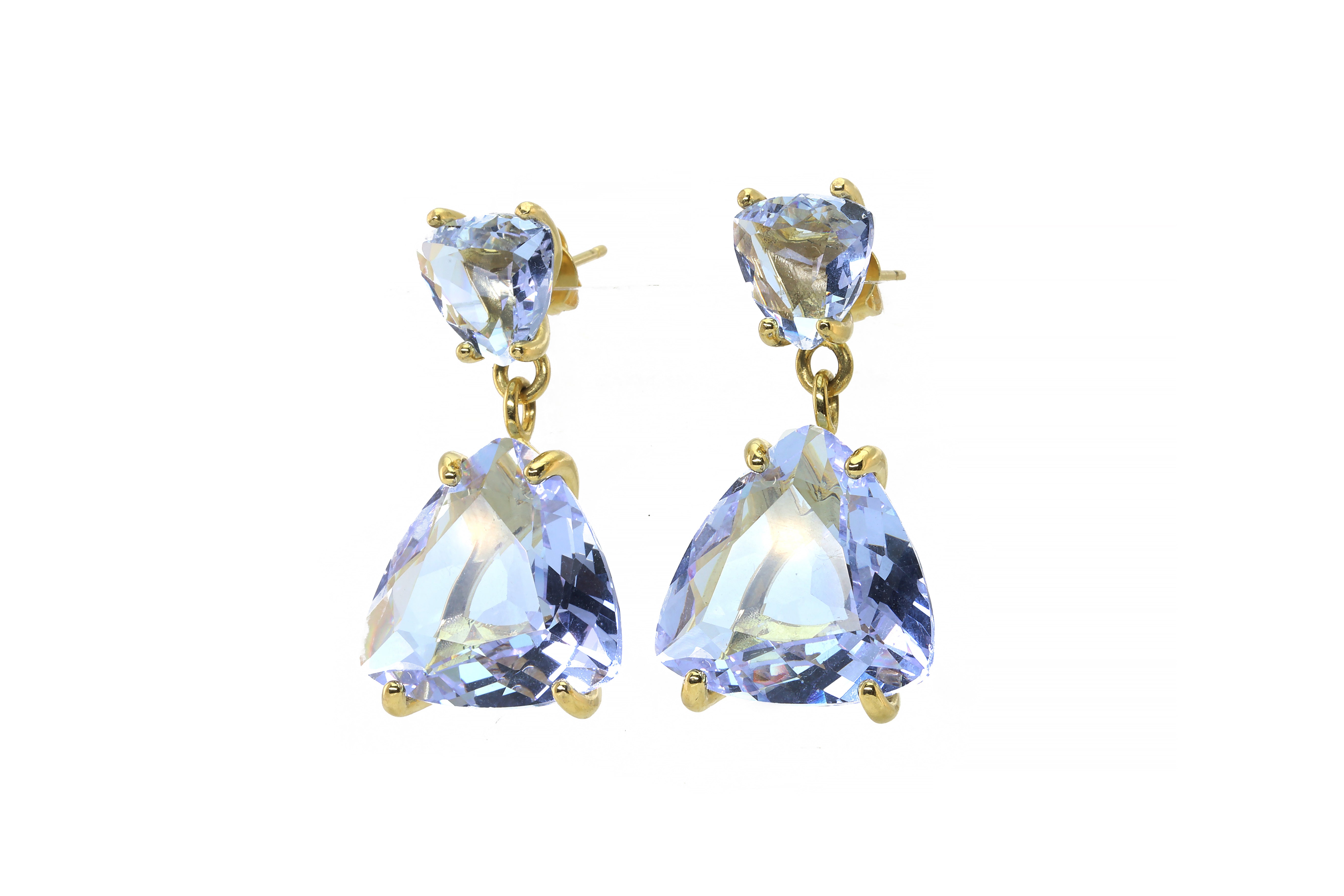 Tanzanite Trillion Cut Multistone Dangle Earrings in Gold Earrings Anemone Jewelry