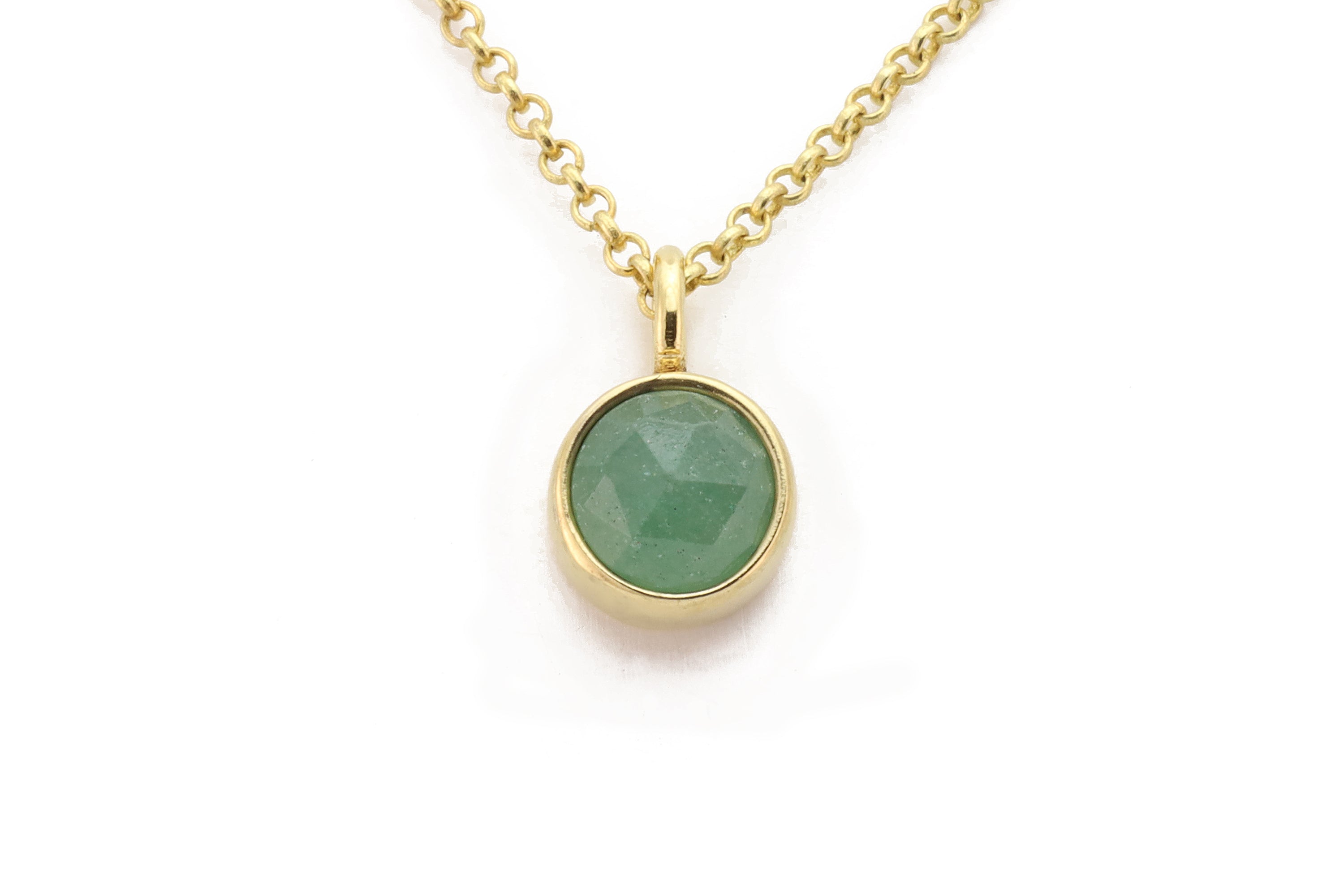 14k Gold Small Bezel Set Green Aventurine Pendant Necklace necklaces Anemone Limited