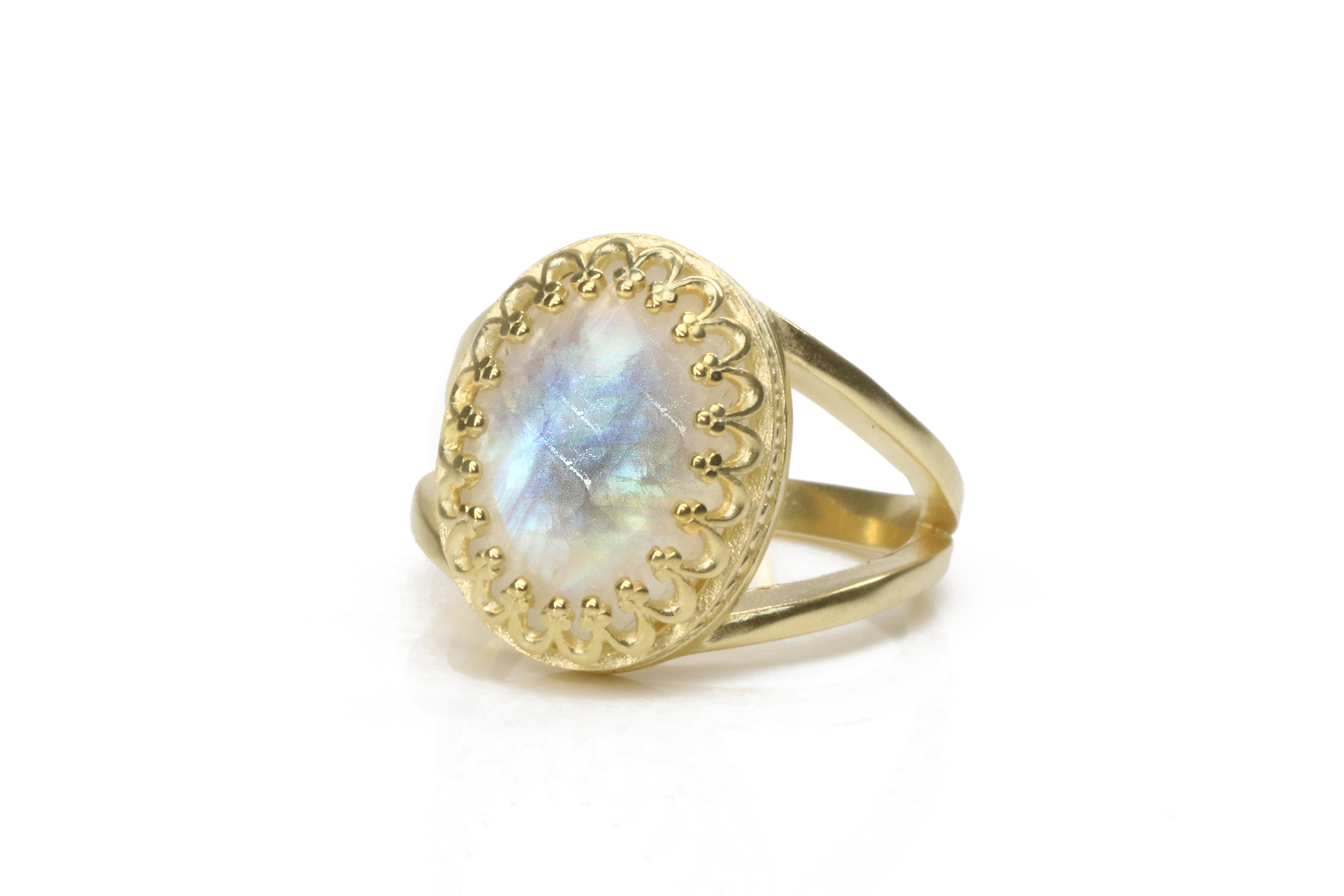 Delicate White Moonstone Ring in 14k Gold Rings Anemone Jewelry