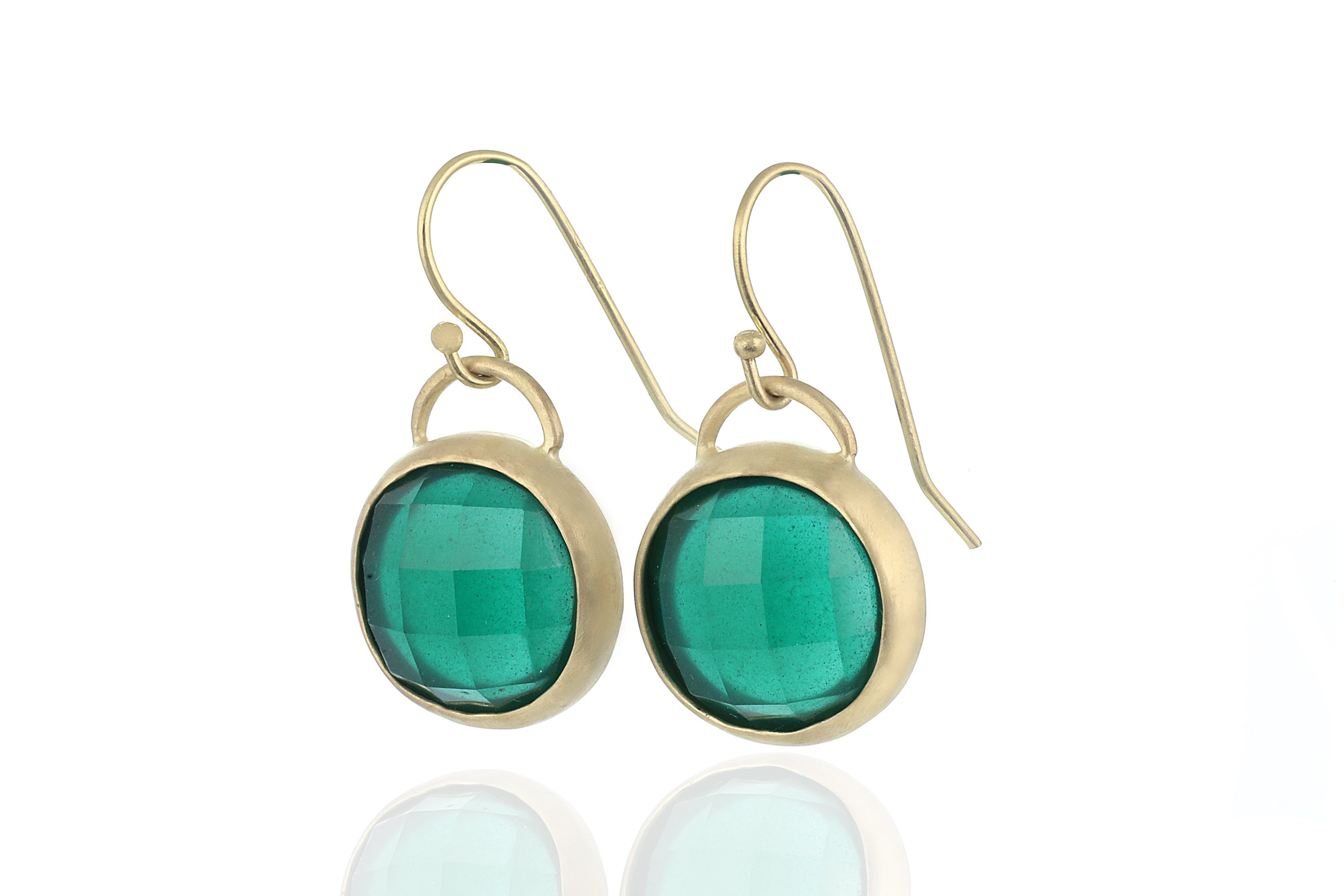 Bezel Dangle Green Onyx Earrings in 14k Gold Earrings Anemone Limited