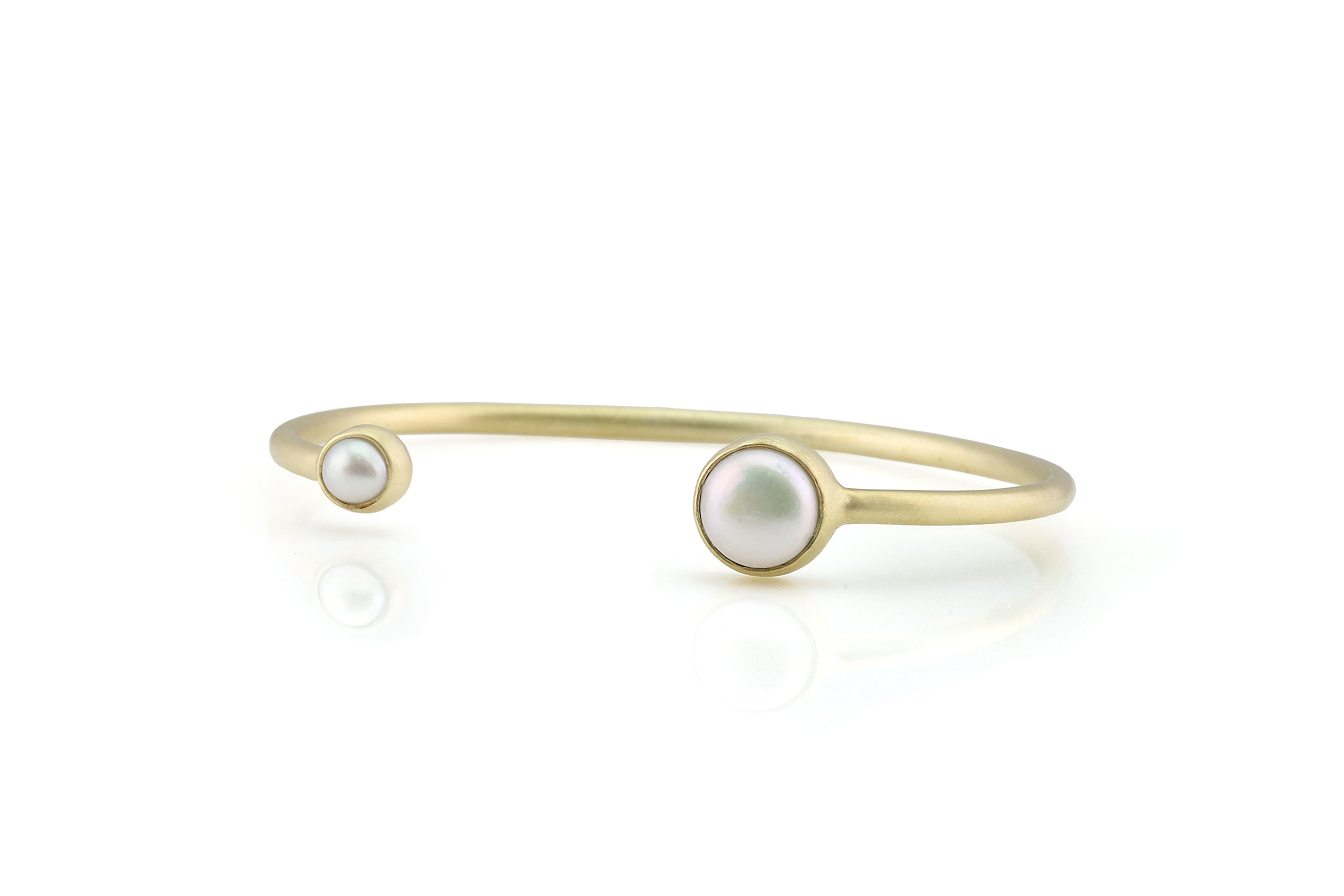 Open Cuff Gold Bracelet Bezel Set with 6mm & 10mm Pearl Bracelets Anemone Limited