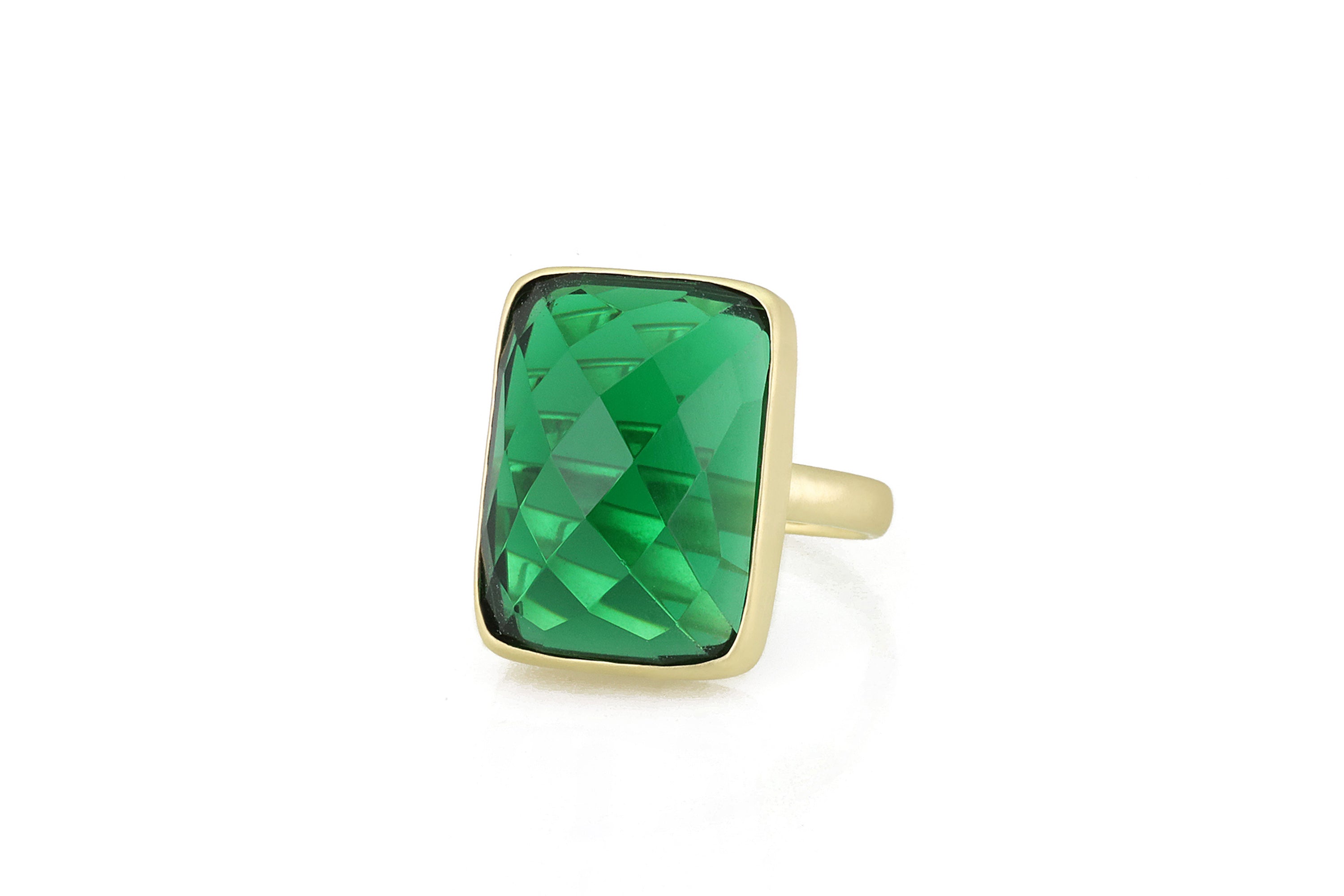 Sterling Silver Rectangle Cut Emerald Bezel Ring Rings Anemone Limited