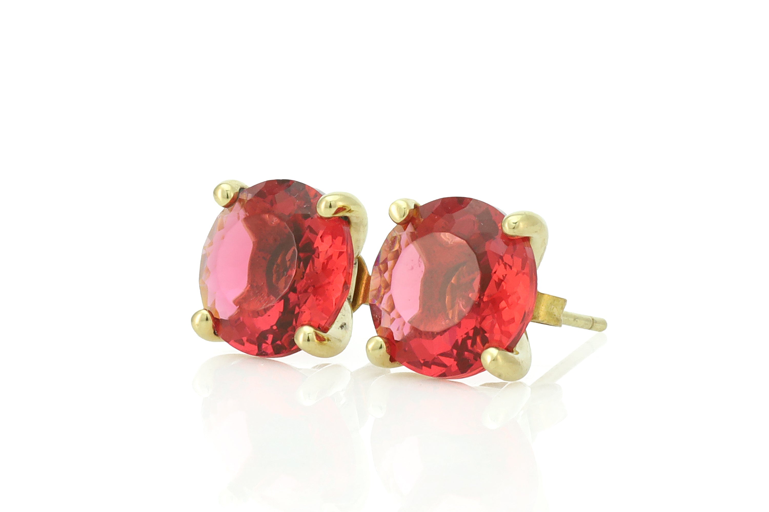 Pink Tourmaline Round Cut Gold Stud Earrings Earrings Anemone Unique