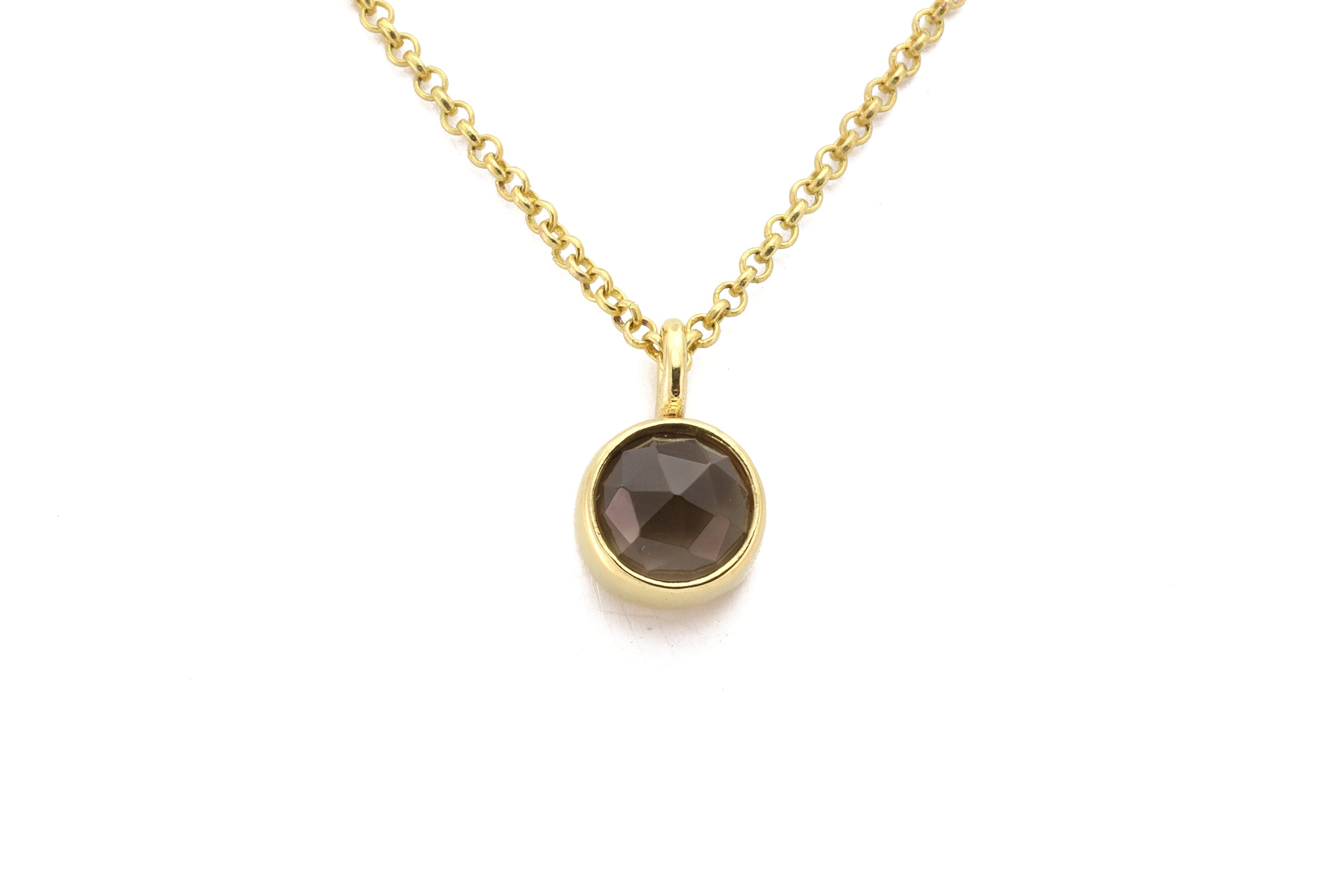 Brown Smoky Quartz Bezel Set Pendant Necklace in Gold necklaces Anemone Limited