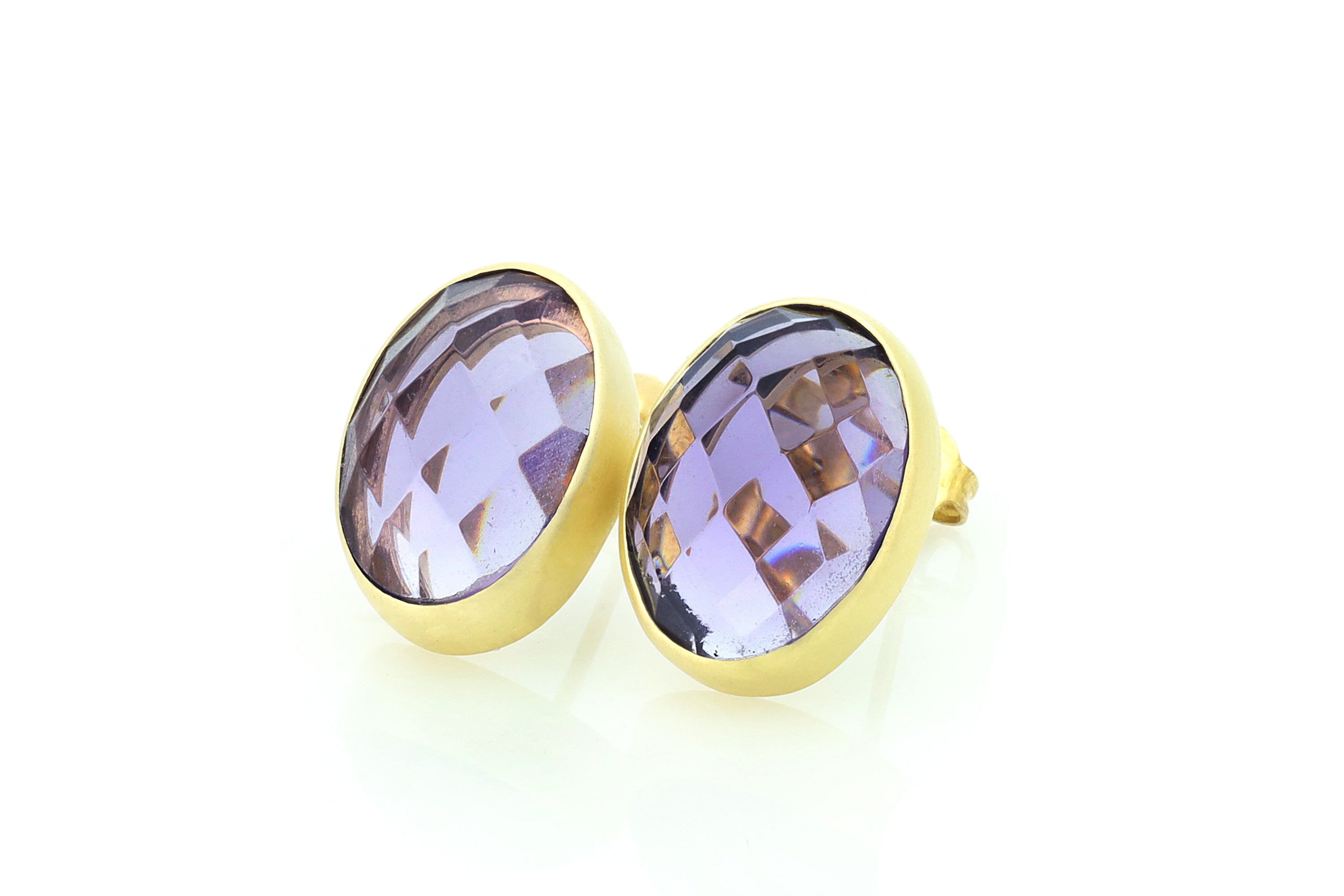 14k Gold Oval Stud Earrings Amethyst Earrings Earrings Anemone Limited