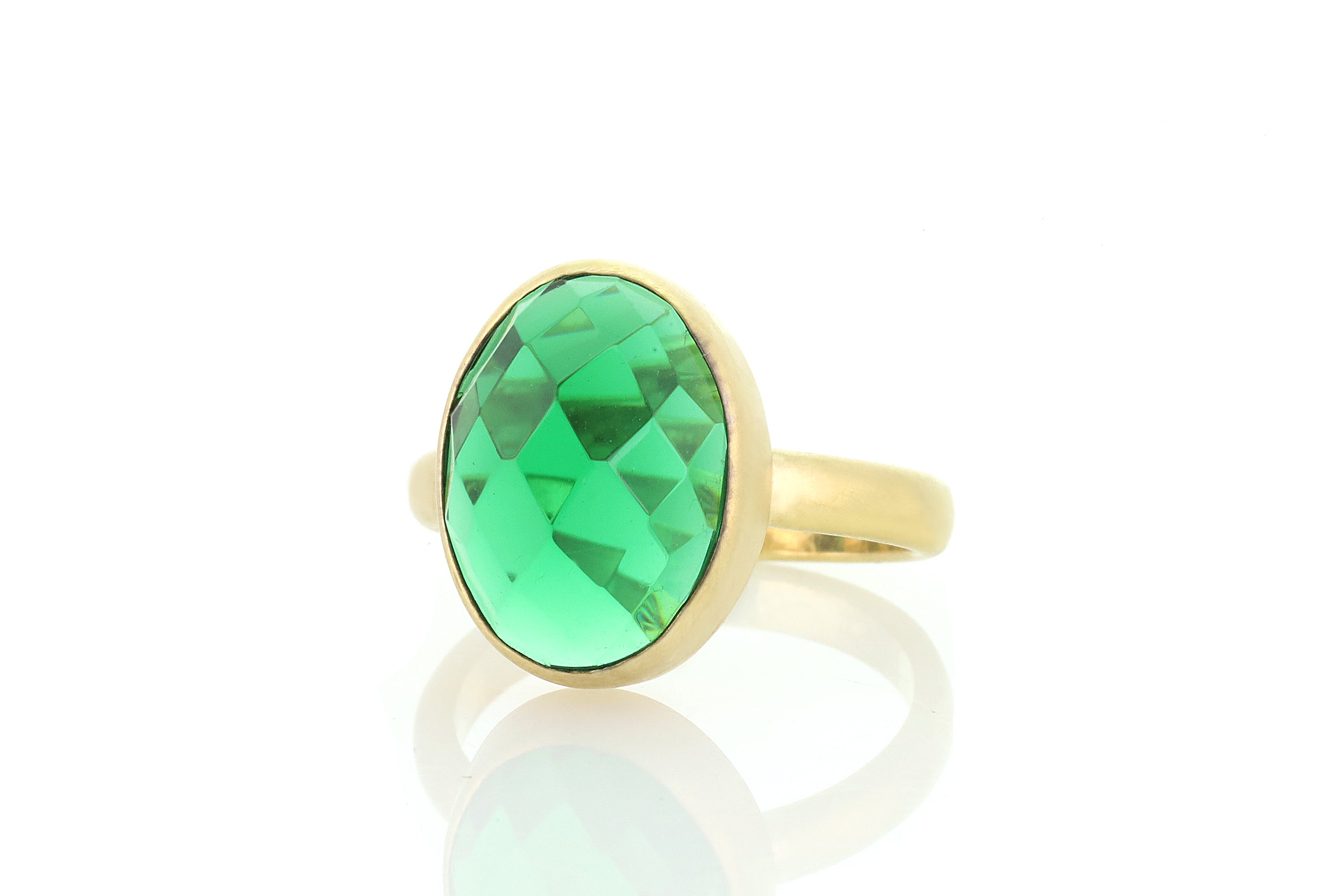 Matte Finish Oval Cut Bezel Emerald Ring in Gold Rings Anemone Limited