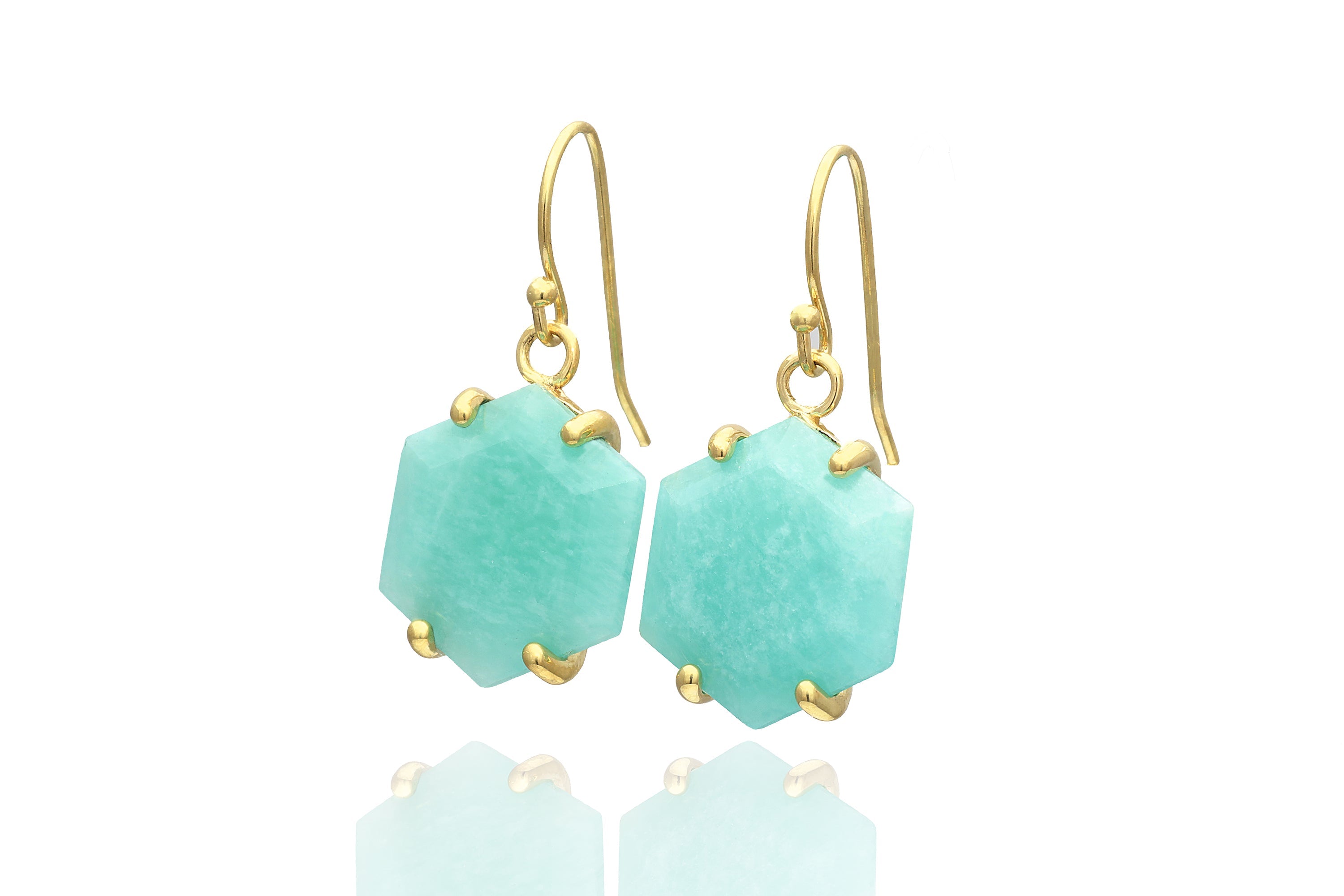 Hexagon Shape Amazonite Gold Dangle Earrings Earrings Anemone Jewelry