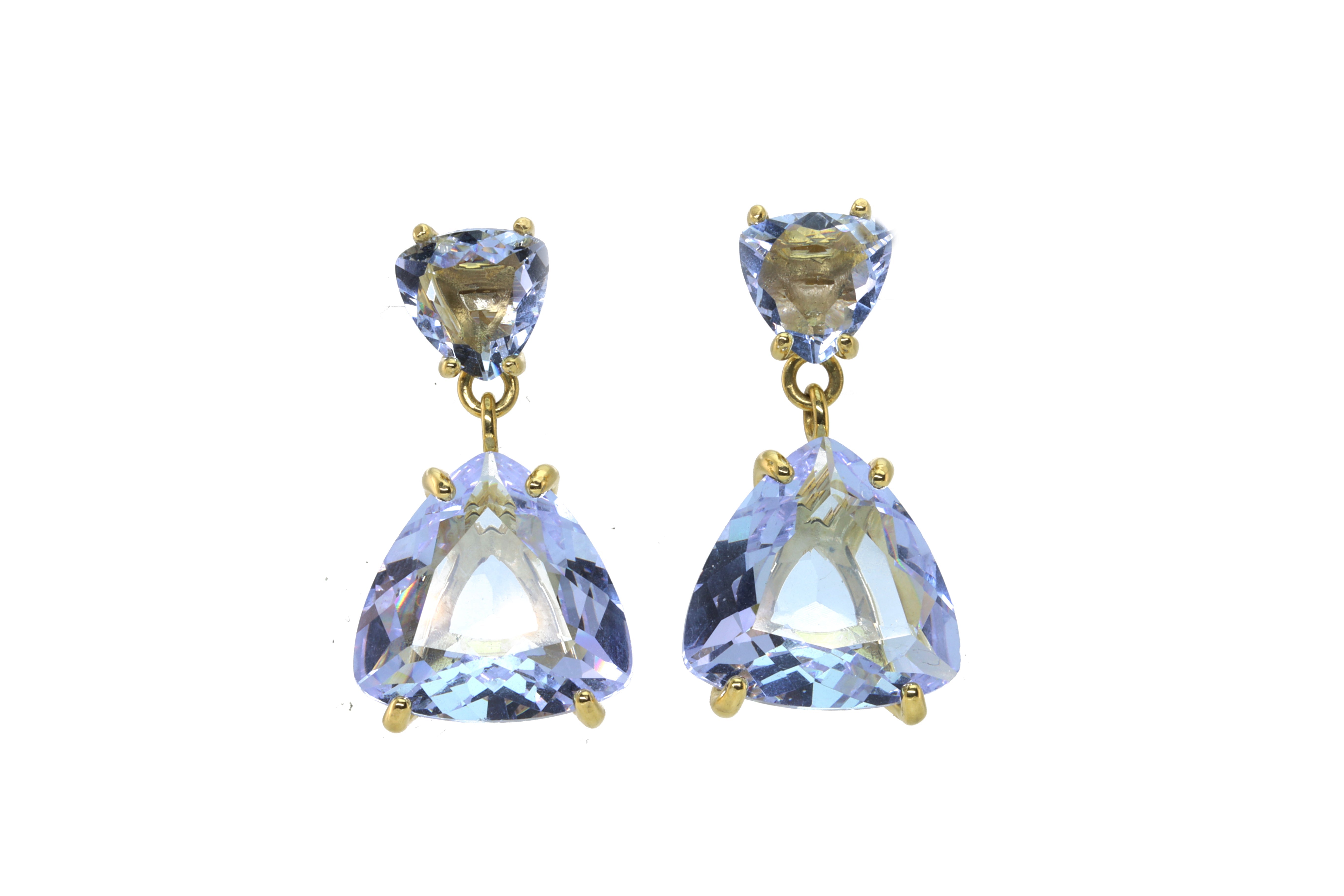 Tanzanite Trillion Cut Multistone Dangle Earrings in Gold Earrings Anemone Jewelry